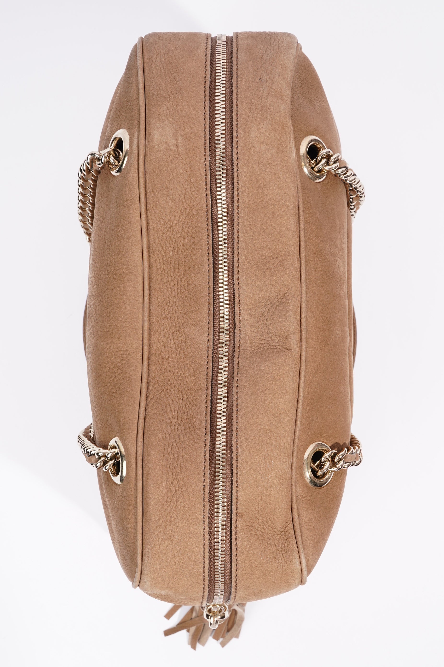 Gucci Soho Nubuck Chain Shoulder Bag Brown Suede