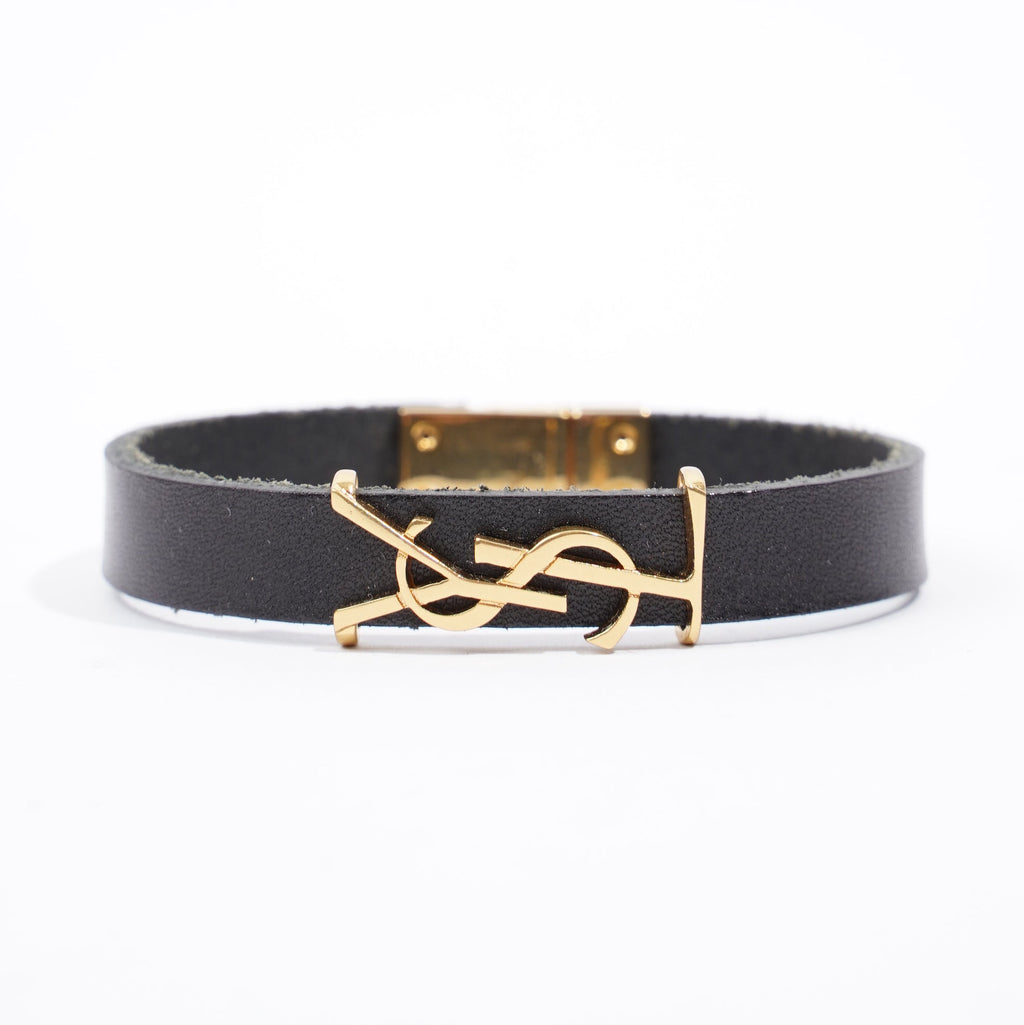 Saint Laurent Opyum Single Wrap Bracelet Black Leather Medium