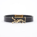 Saint Laurent Opyum Single Wrap Bracelet Black Leather Medium