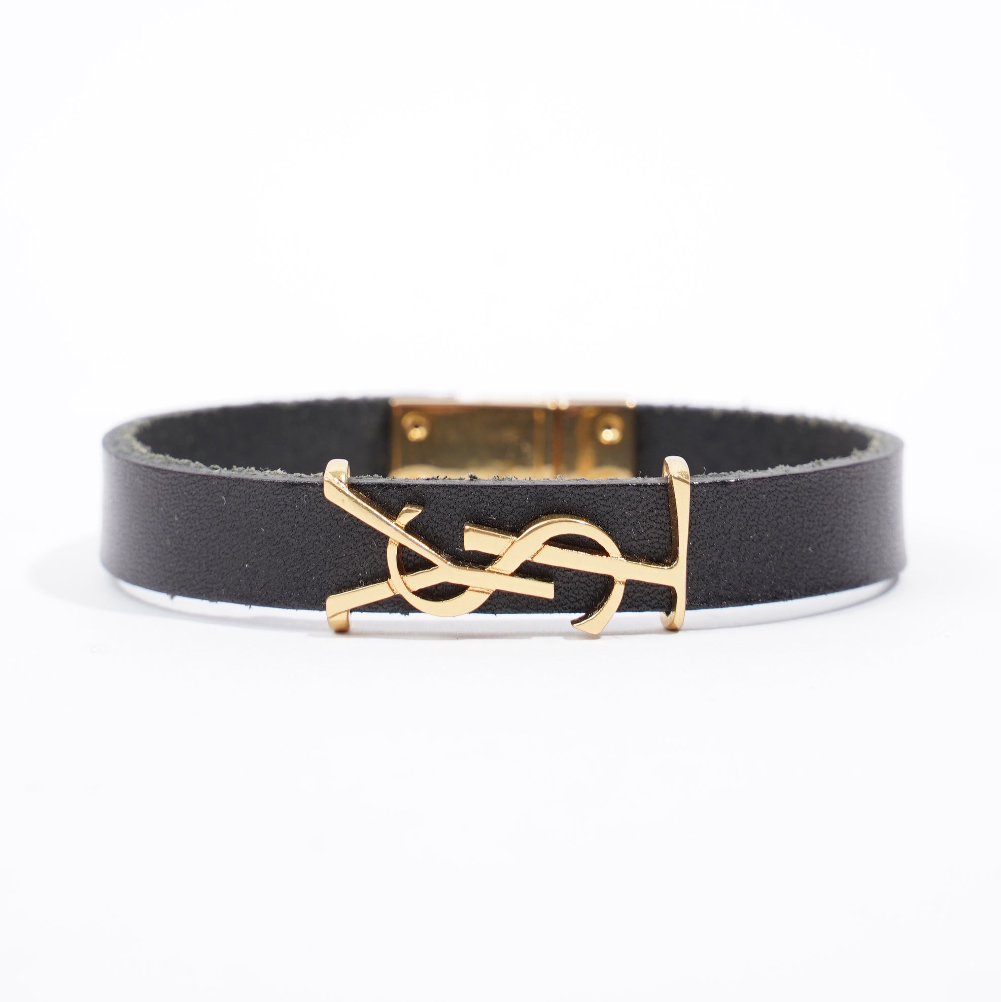 Saint Laurent Opyum Single Wrap Bracelet Black Leather Medium