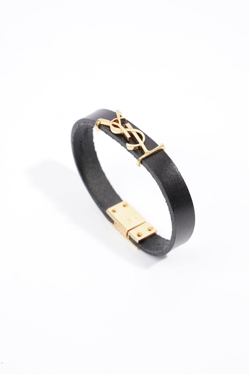 Saint Laurent Opyum Single Wrap Bracelet Black Leather Medium