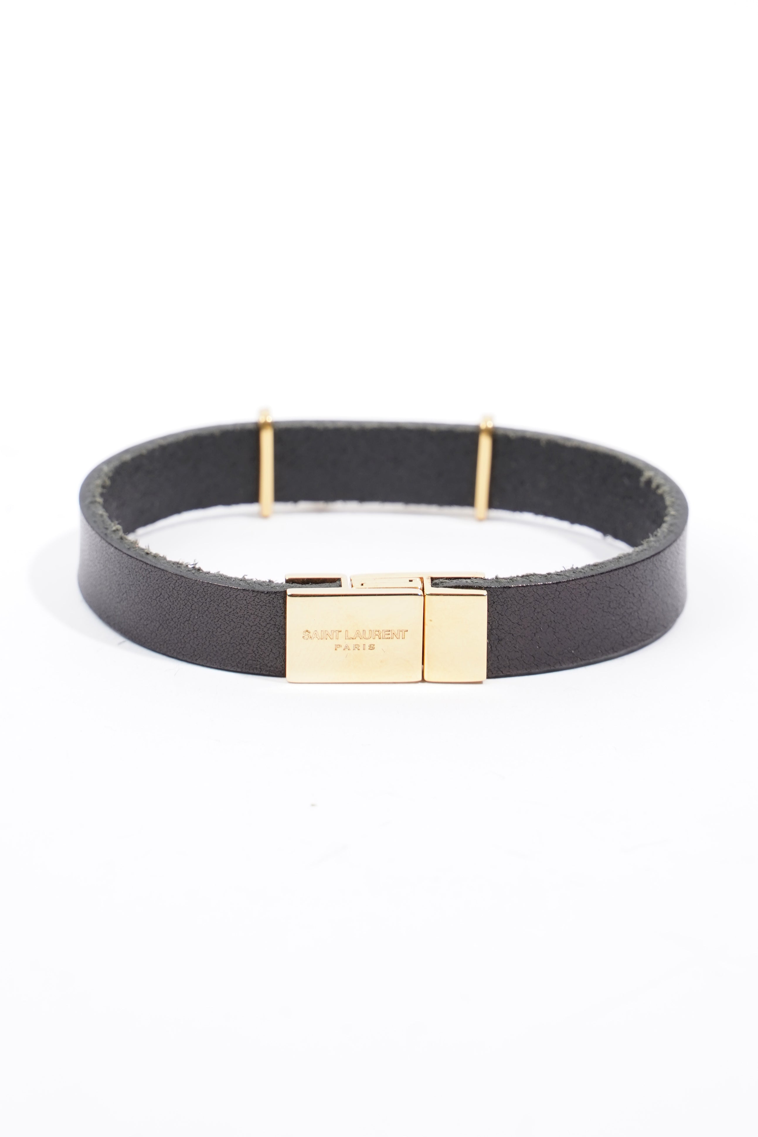 Saint Laurent Opyum Single Wrap Bracelet Black Leather Medium