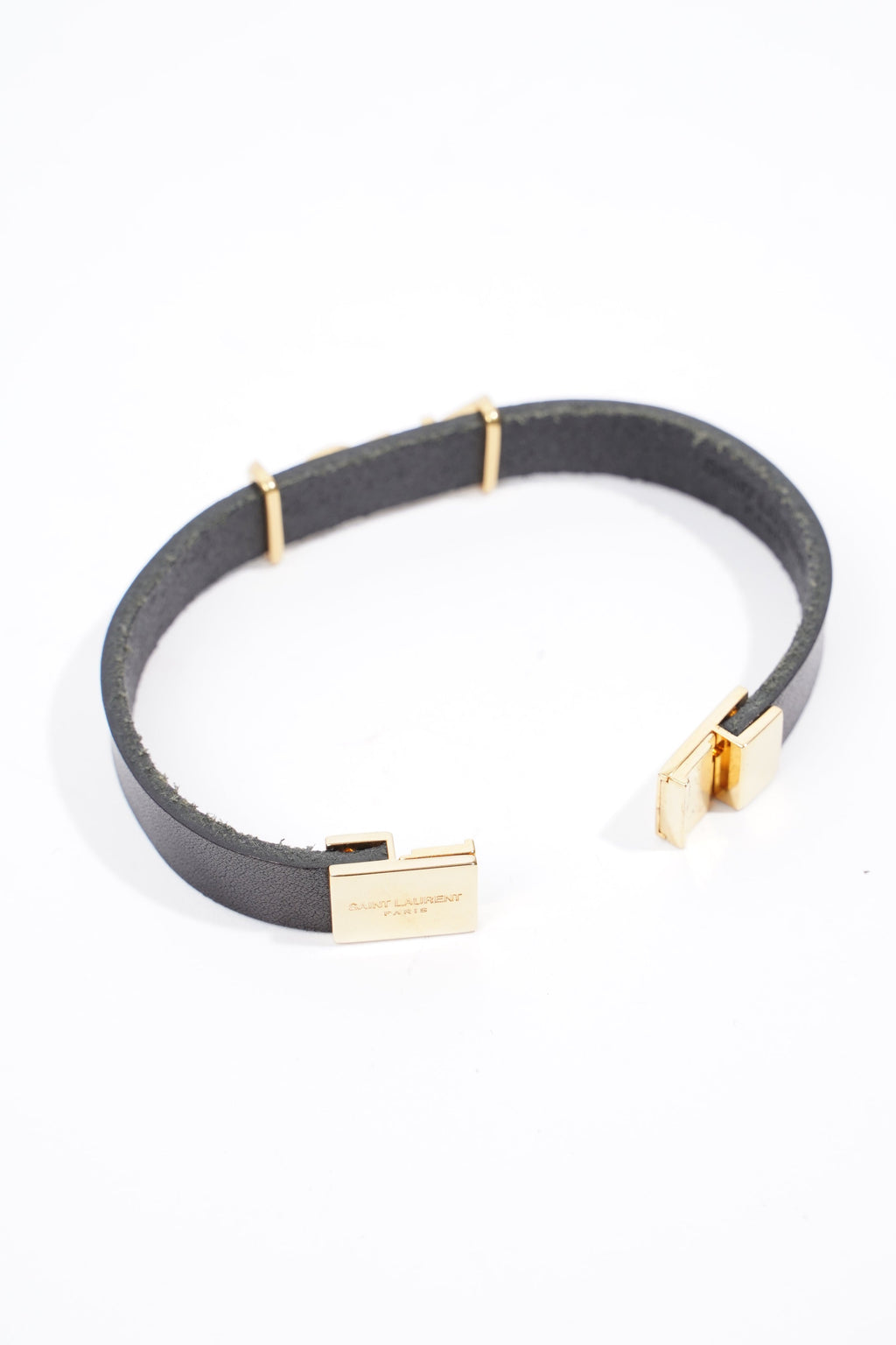 Saint Laurent Opyum Single Wrap Bracelet Black Leather Medium