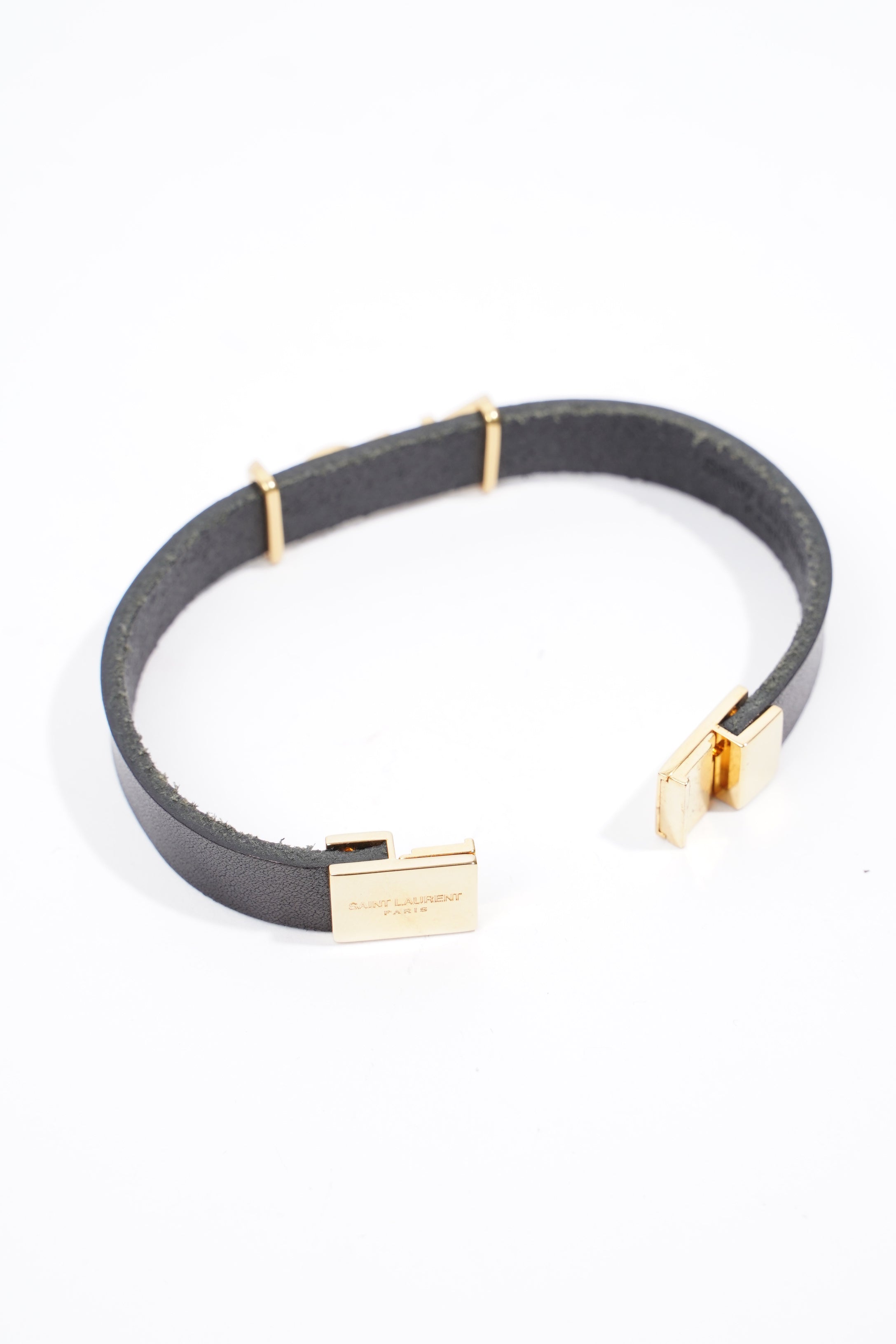 Saint Laurent Opyum Single Wrap Bracelet Black Leather Medium