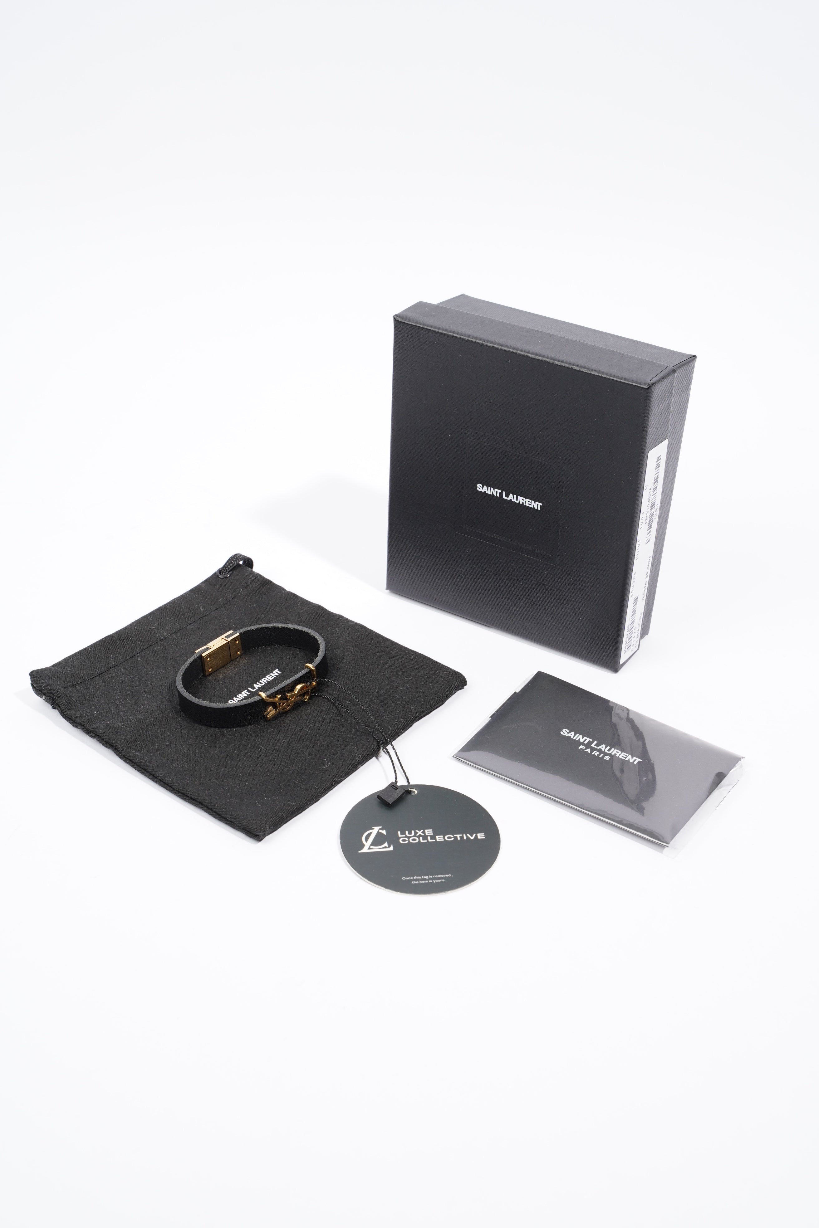 Saint Laurent Opyum Single Wrap Bracelet Black Leather Medium