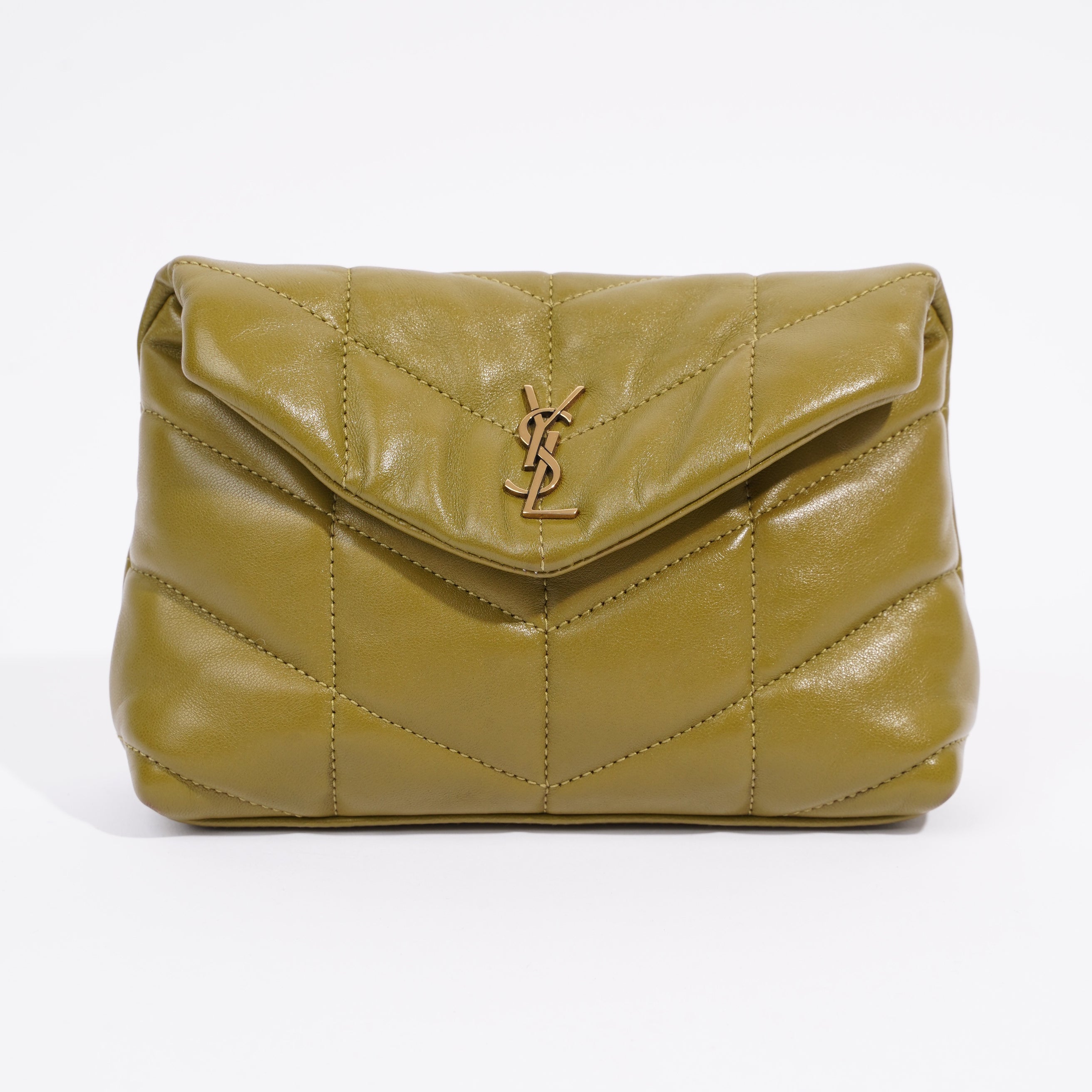 Saint Laurent Small Puffer Pouch Green Lambskin Leather