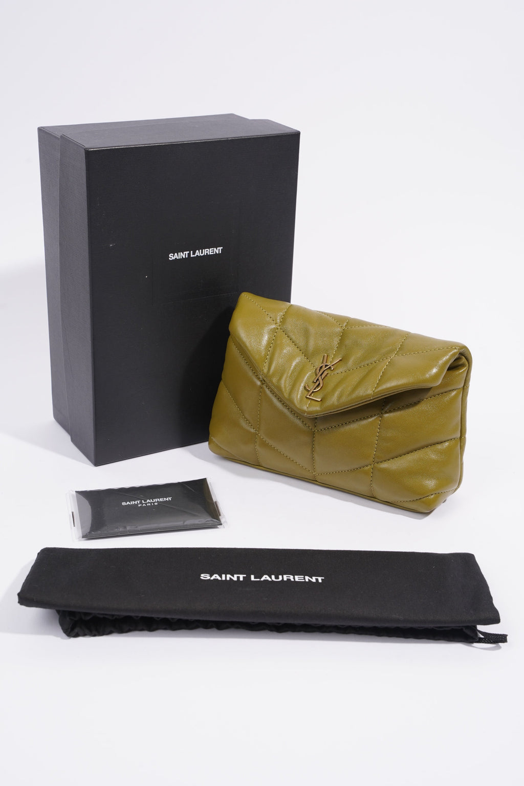 Saint Laurent Small Puffer Pouch Green Lambskin Leather
