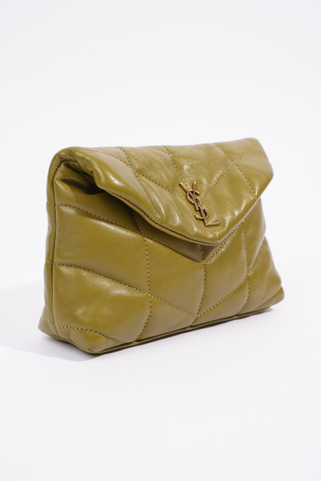 Saint Laurent Small Puffer Pouch Green Lambskin Leather