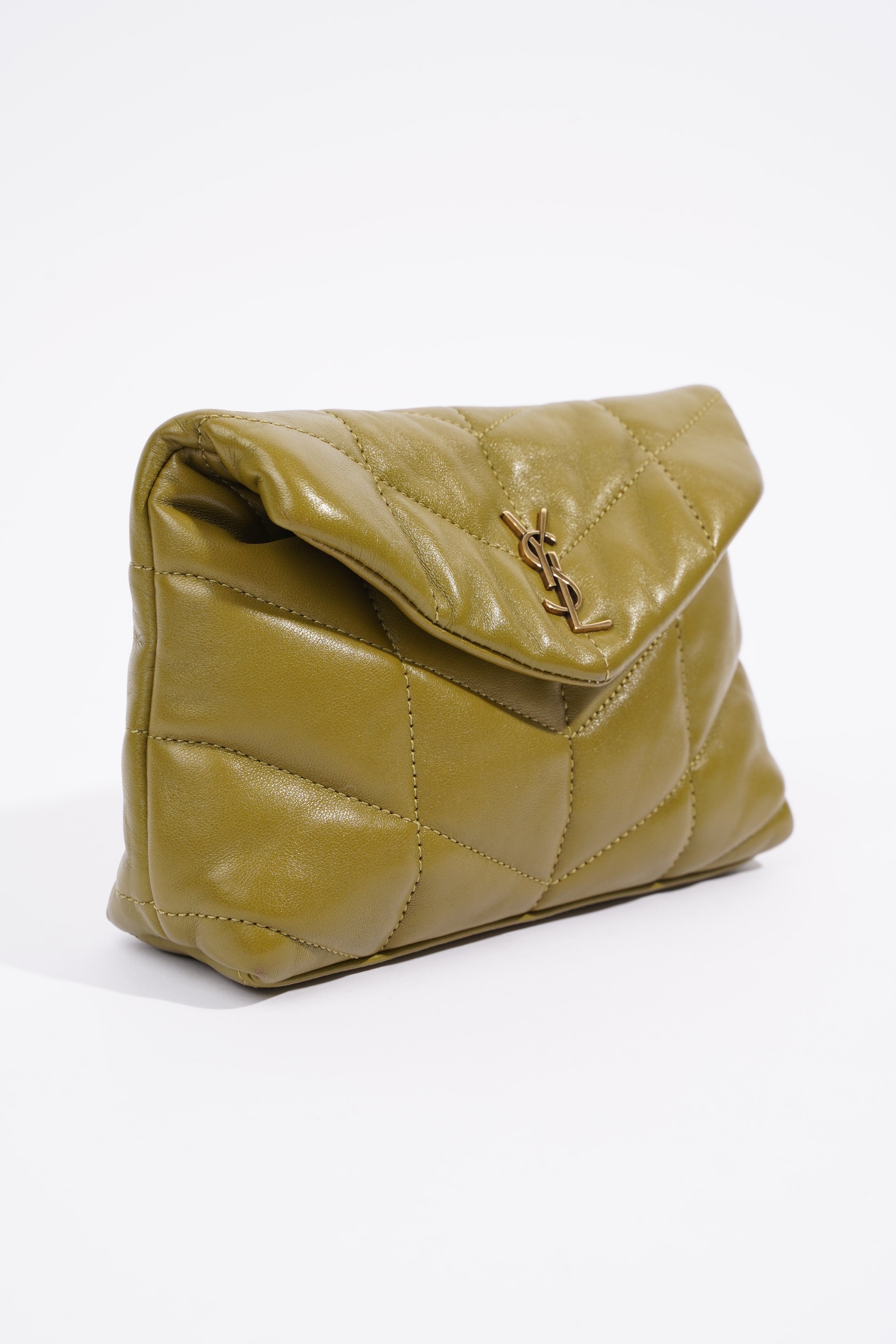 Saint Laurent Small Puffer Pouch Green Lambskin Leather