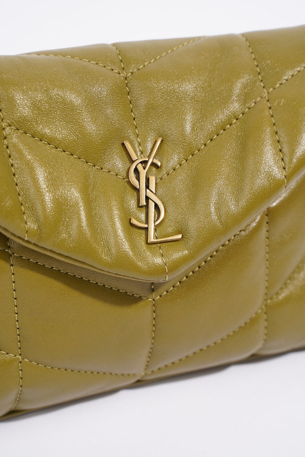 Saint Laurent Small Puffer Pouch Green Lambskin Leather