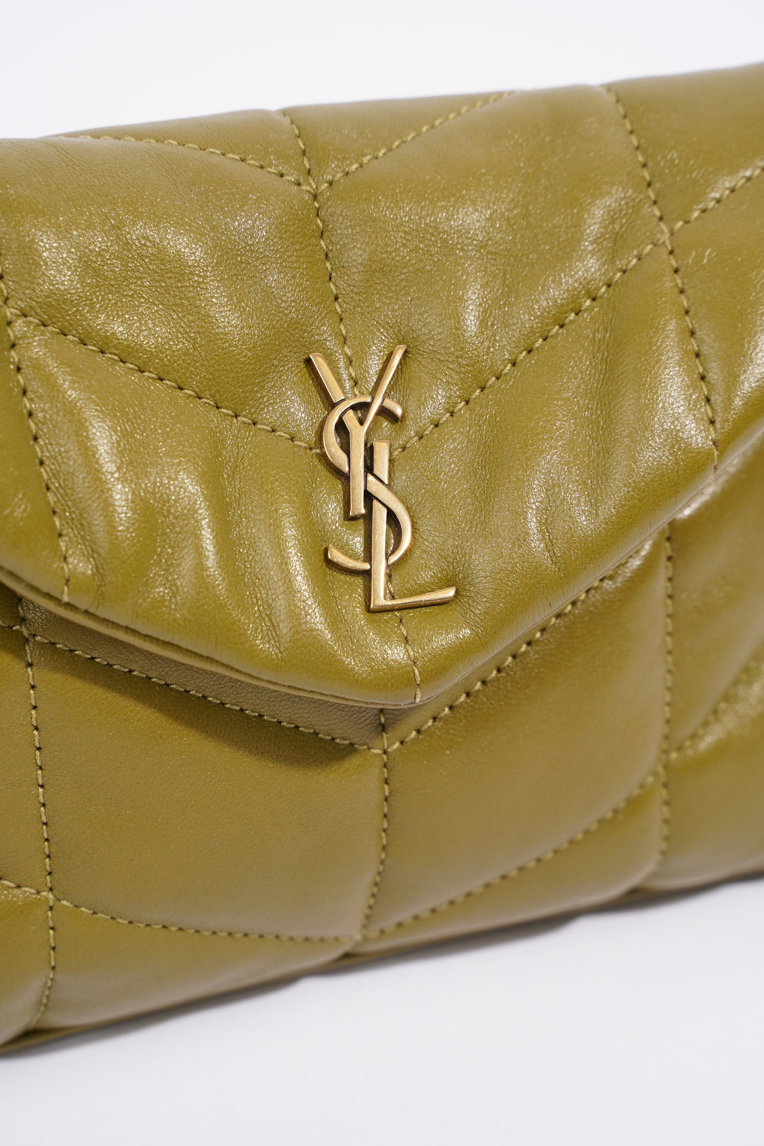 Saint Laurent Small Puffer Pouch Green Lambskin Leather