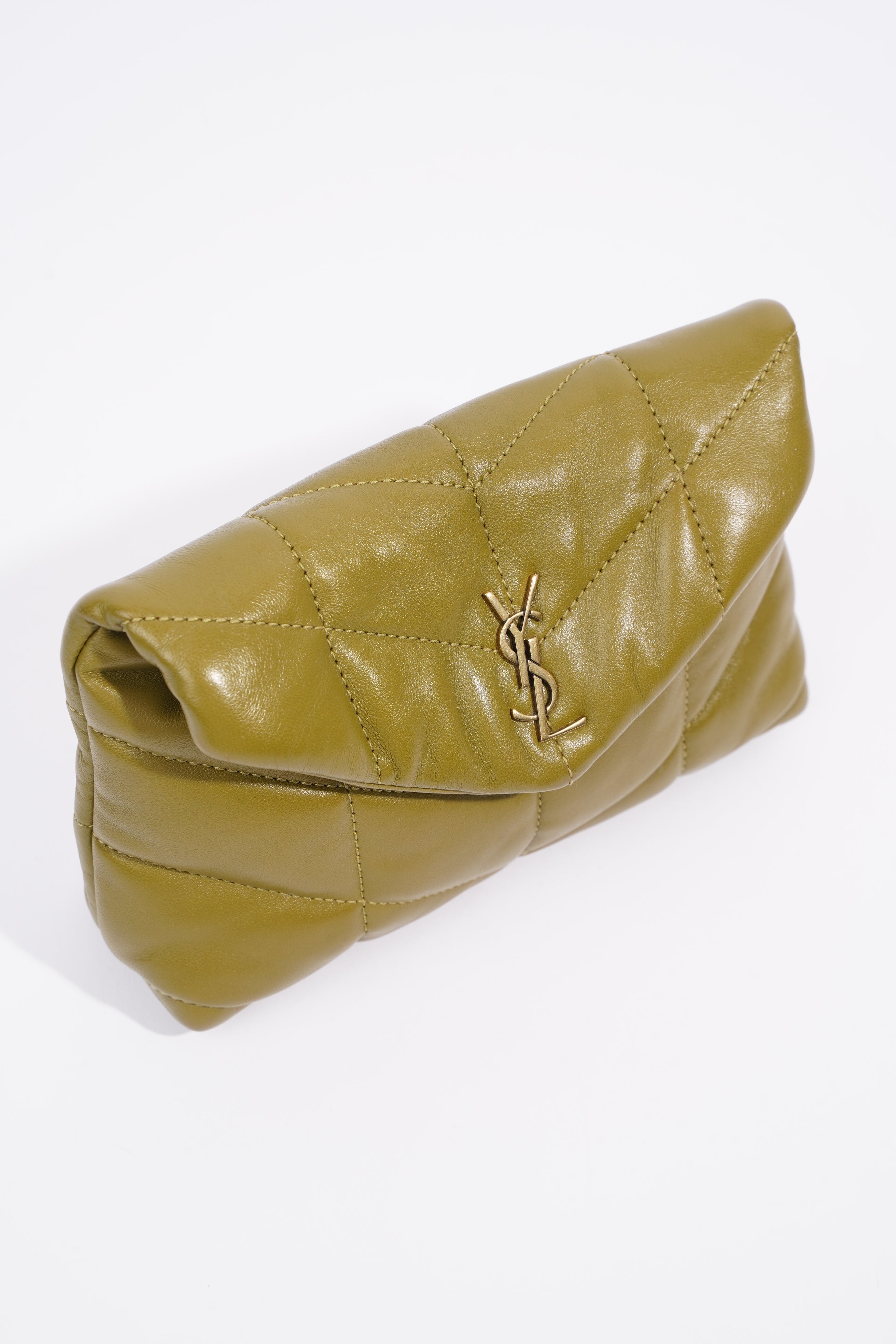 Saint Laurent Small Puffer Pouch Green Lambskin Leather