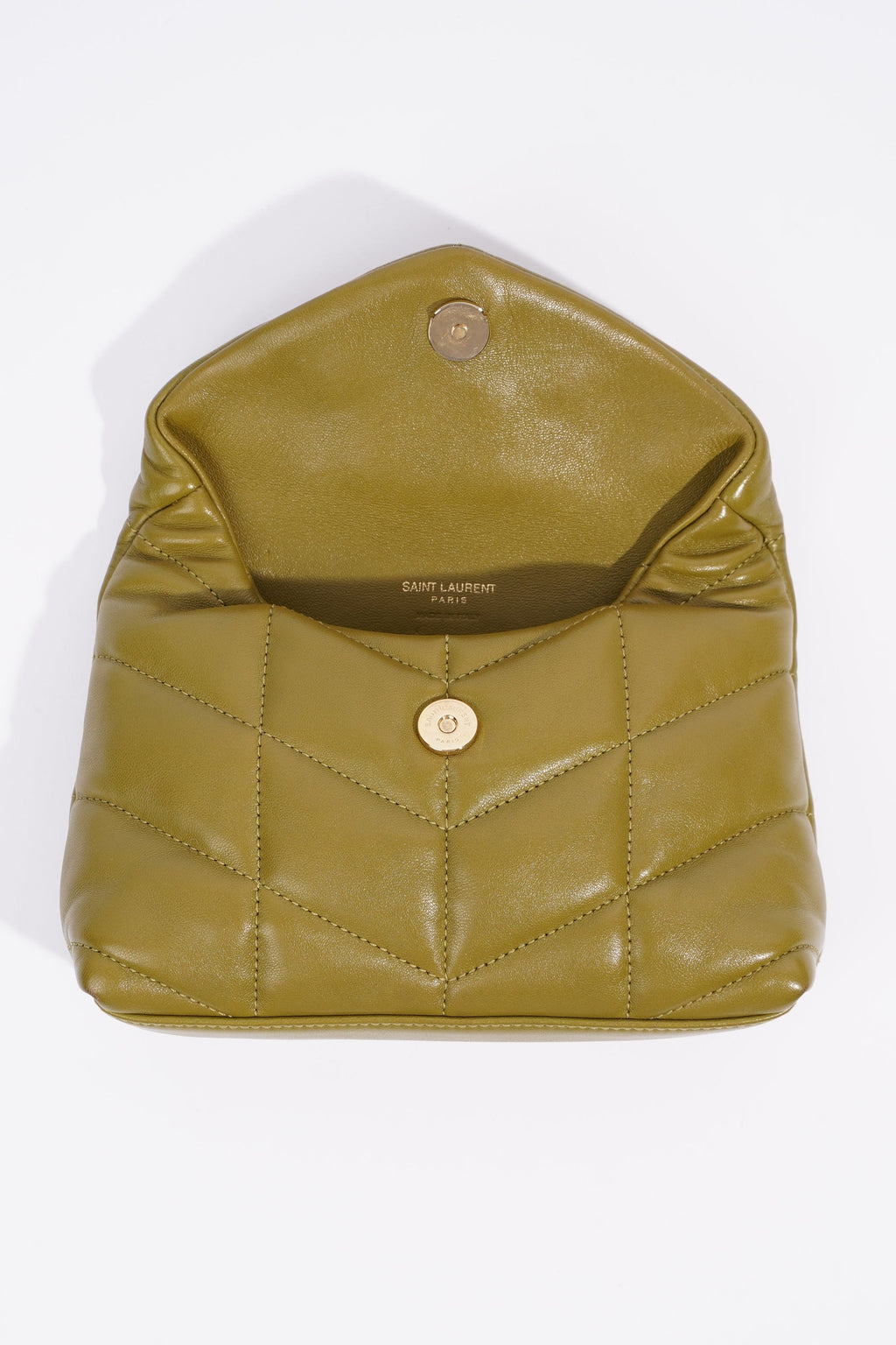 Saint Laurent Small Puffer Pouch Green Lambskin Leather