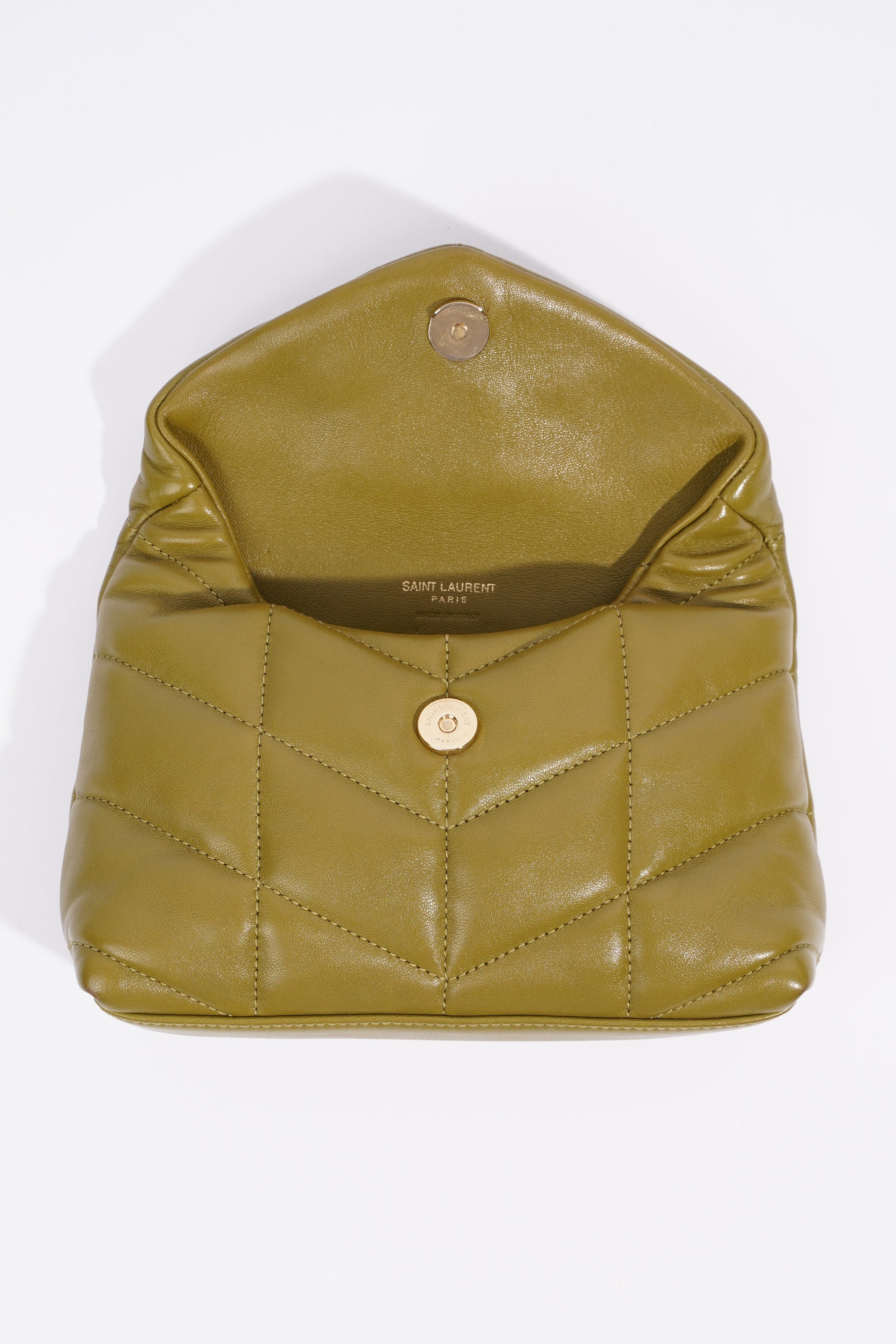 Saint Laurent Small Puffer Pouch Green Lambskin Leather