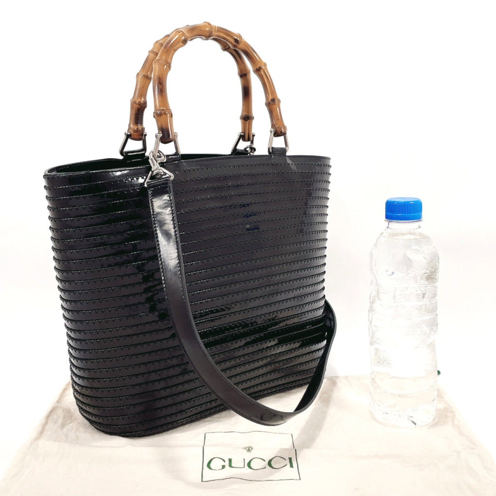 GUCCI Handbag 002 1817 Bamboo 2way Patent leather Black Women Used