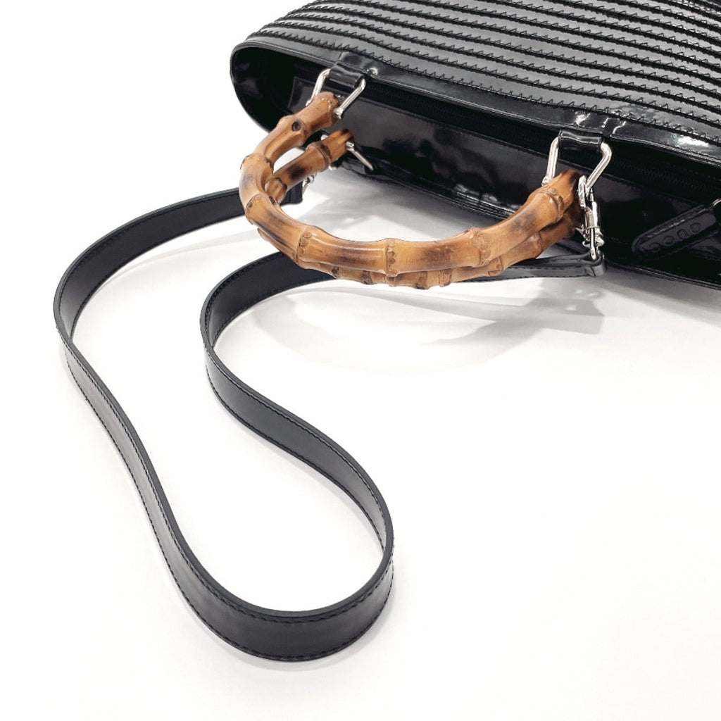 GUCCI Handbag 002 1817 Bamboo 2way Patent leather Black Women Used