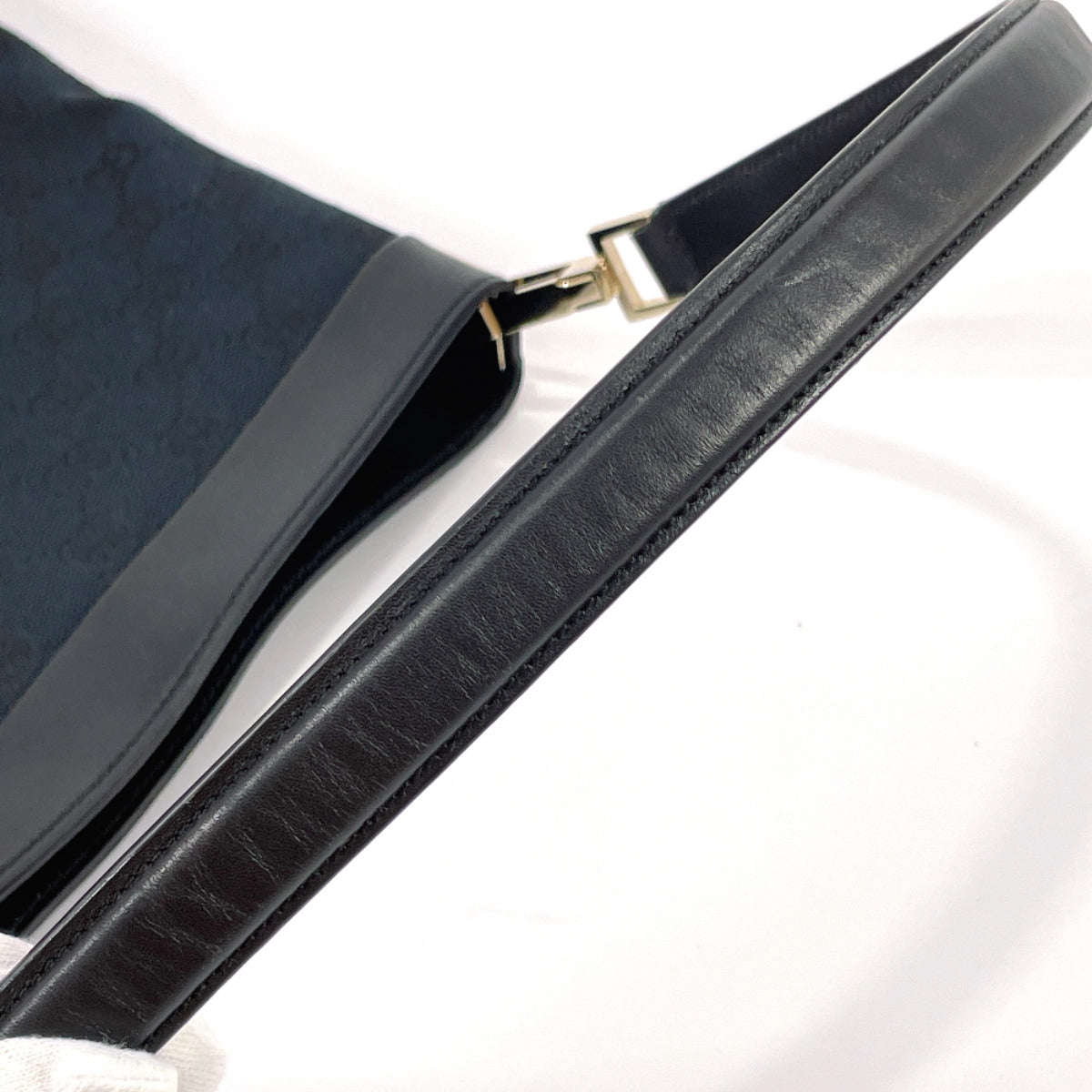GUCCI Shoulder Bag 001・4231 one belt GG canvas/leather Black Women Used
