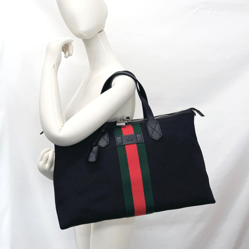 GUCCI Tote Bag 359261 techno canvas duffel bag Sherry line canvas Black Women Used