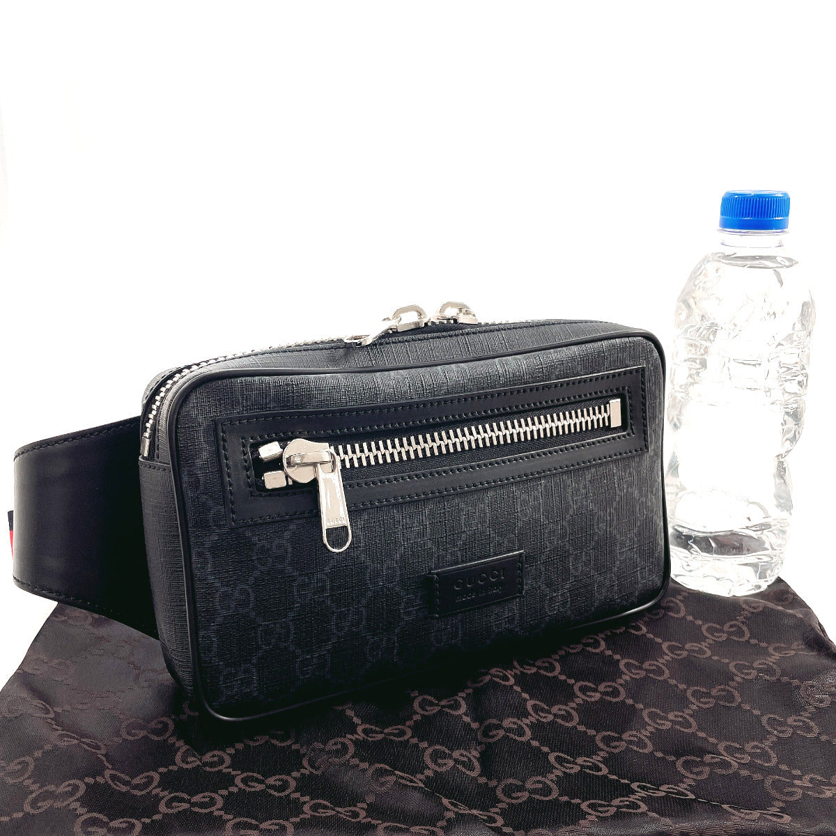GUCCI bam bag 474293 Belt bag GG Supreme Canvas Black mens Used