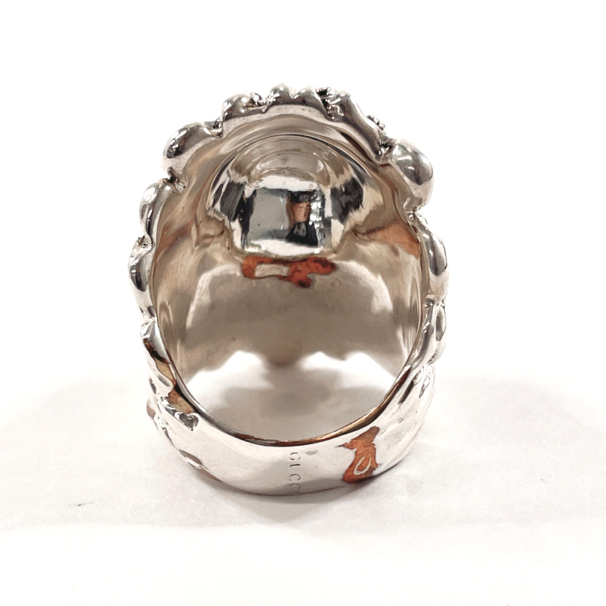 GUCCI Ring Lion head Silver/crystal #14(JP Size) Silver mens Used