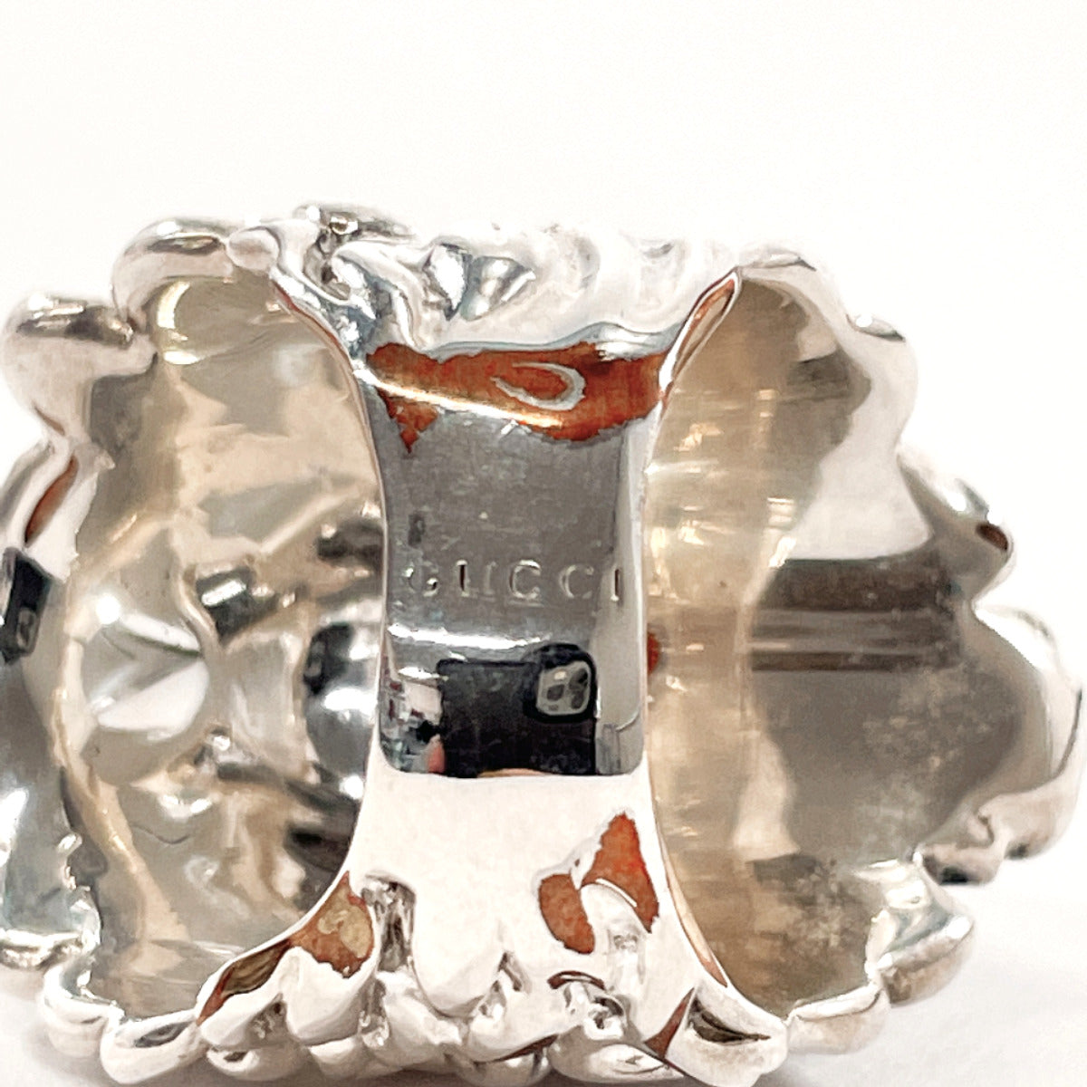 GUCCI Ring Lion head Silver/crystal #14(JP Size) Silver mens Used