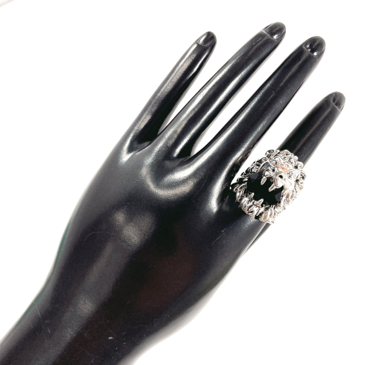 GUCCI Ring Lion head Silver/crystal #14(JP Size) Silver mens Used