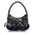 Pre-Loved Burberry Black Nylon Fabric Floral Beat Check Foley Hobo Bag Italy