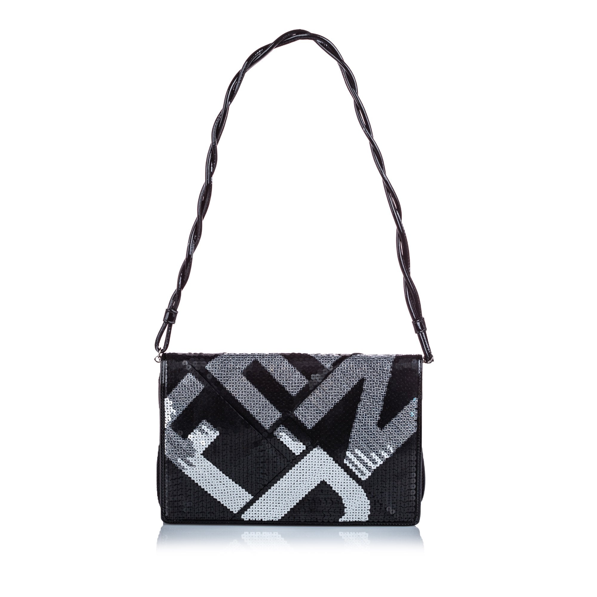Pre-Loved Fendi Black Others Fabric Sequined Crossword Shoulder Bag ITALY