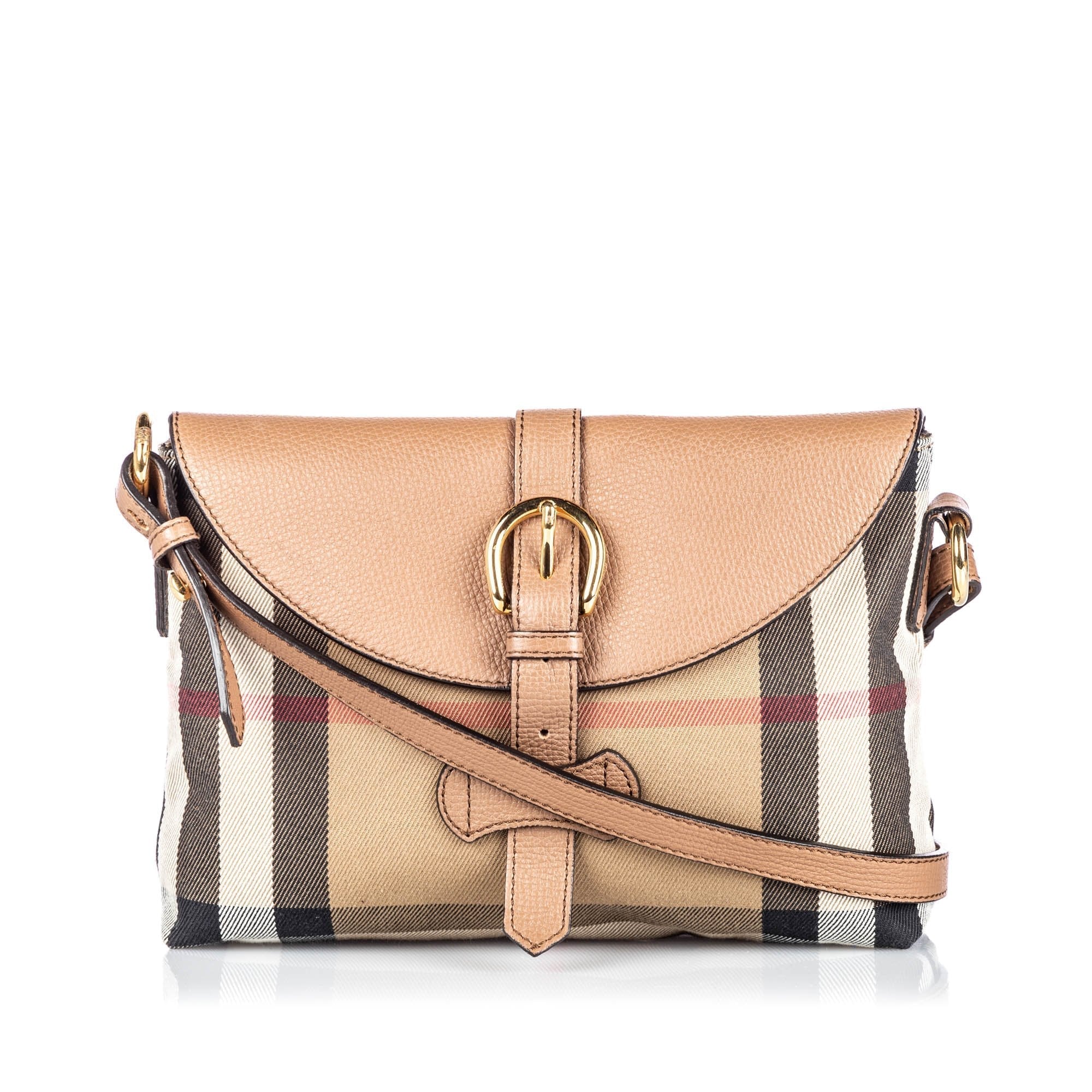 Pre-Loved Burberry Brown Beige Canvas Fabric House Check Crossbody Bag ROMANIA
