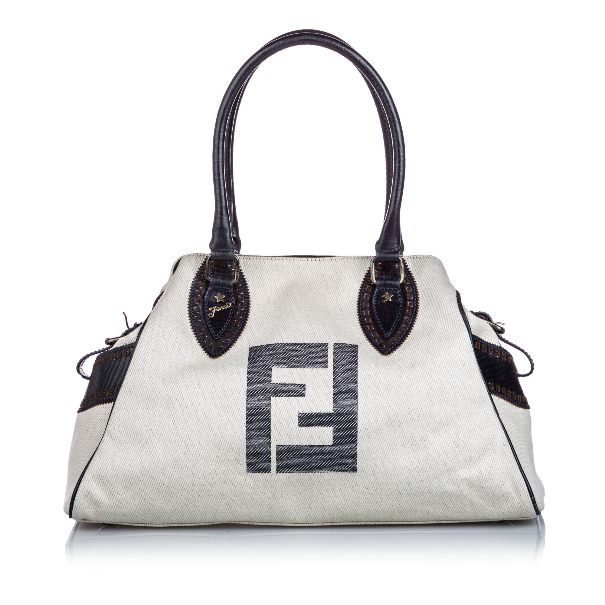 Pre-Loved Fendi White Canvas Fabric Etniko Shoulder Bag Italy