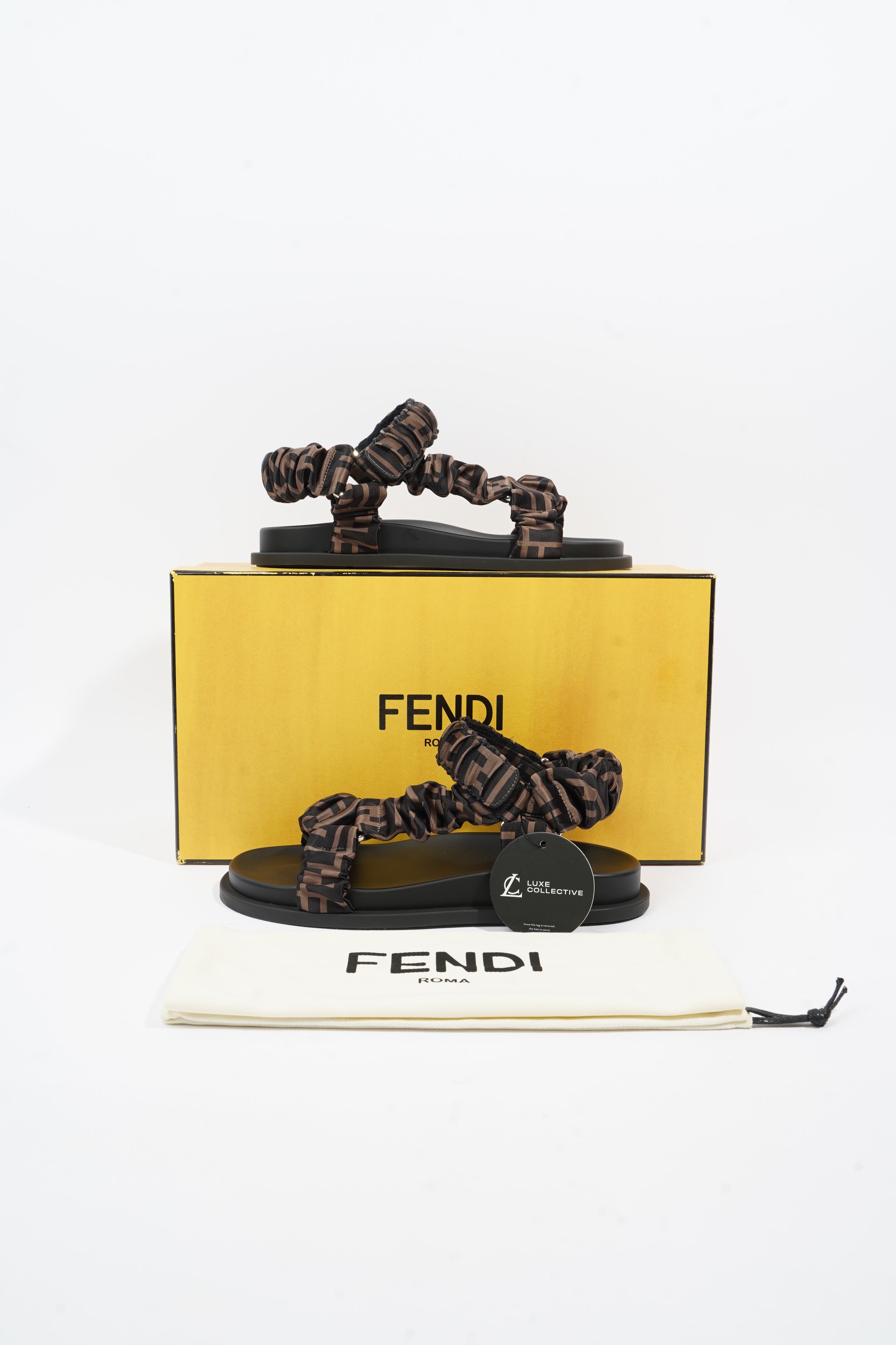 Fendi Fendi Feel Sandals Black / Brown Satin EU 37 UK 4
