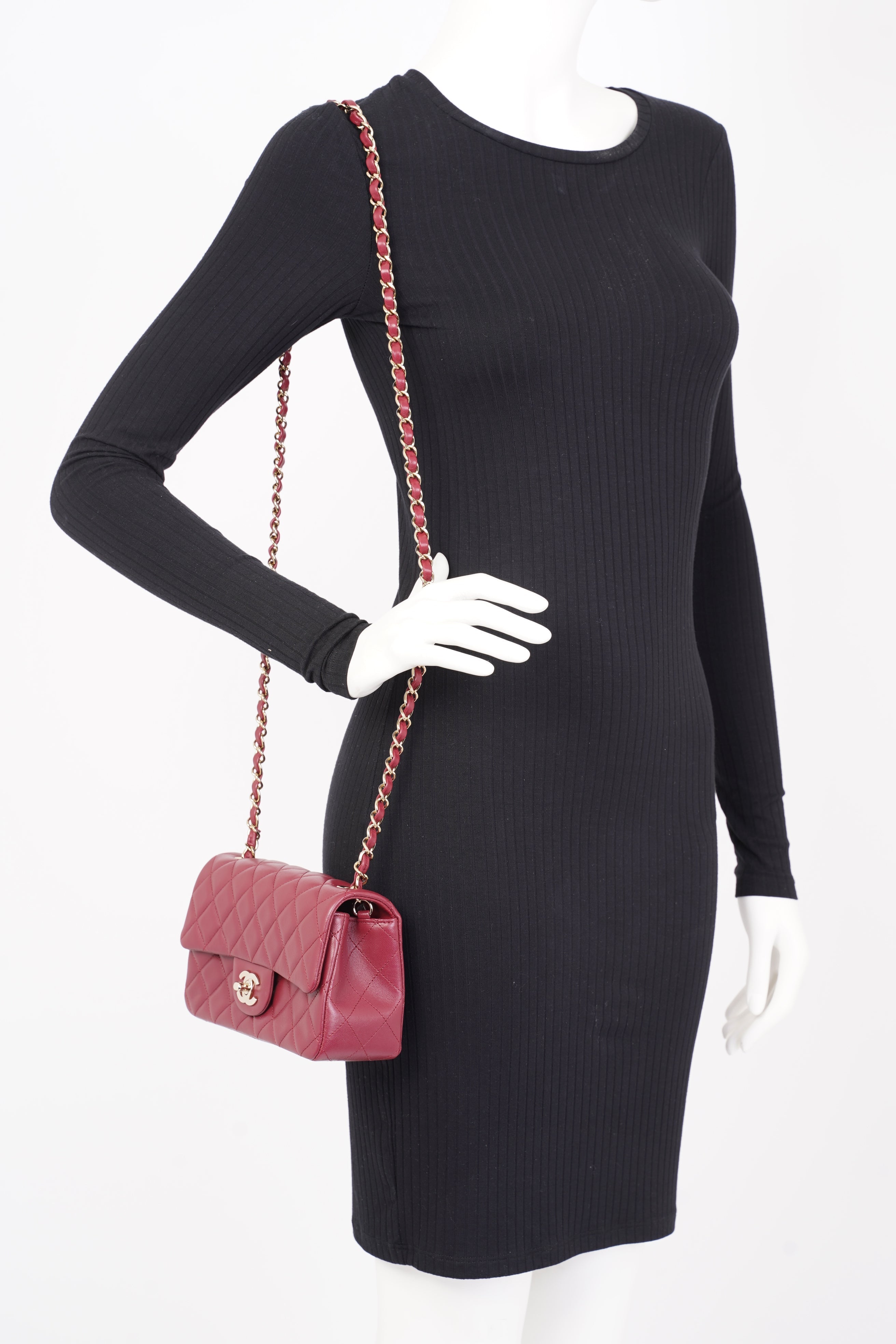 Chanel Mini Flap Burgundy Lambskin Leather