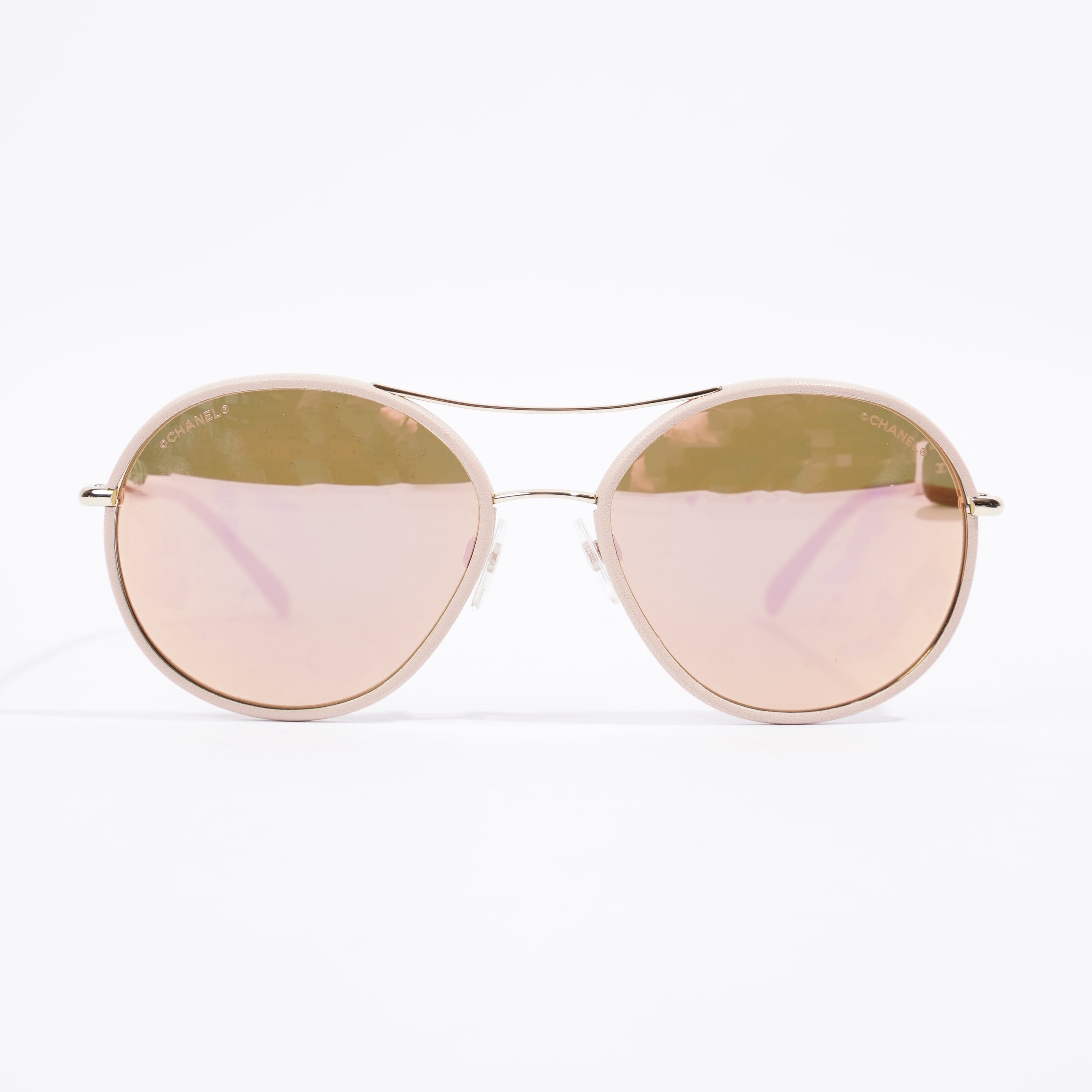 Chanel Aviator Reflective Lens Sunglasses Pale Pink Base Metal 56mm 17mm