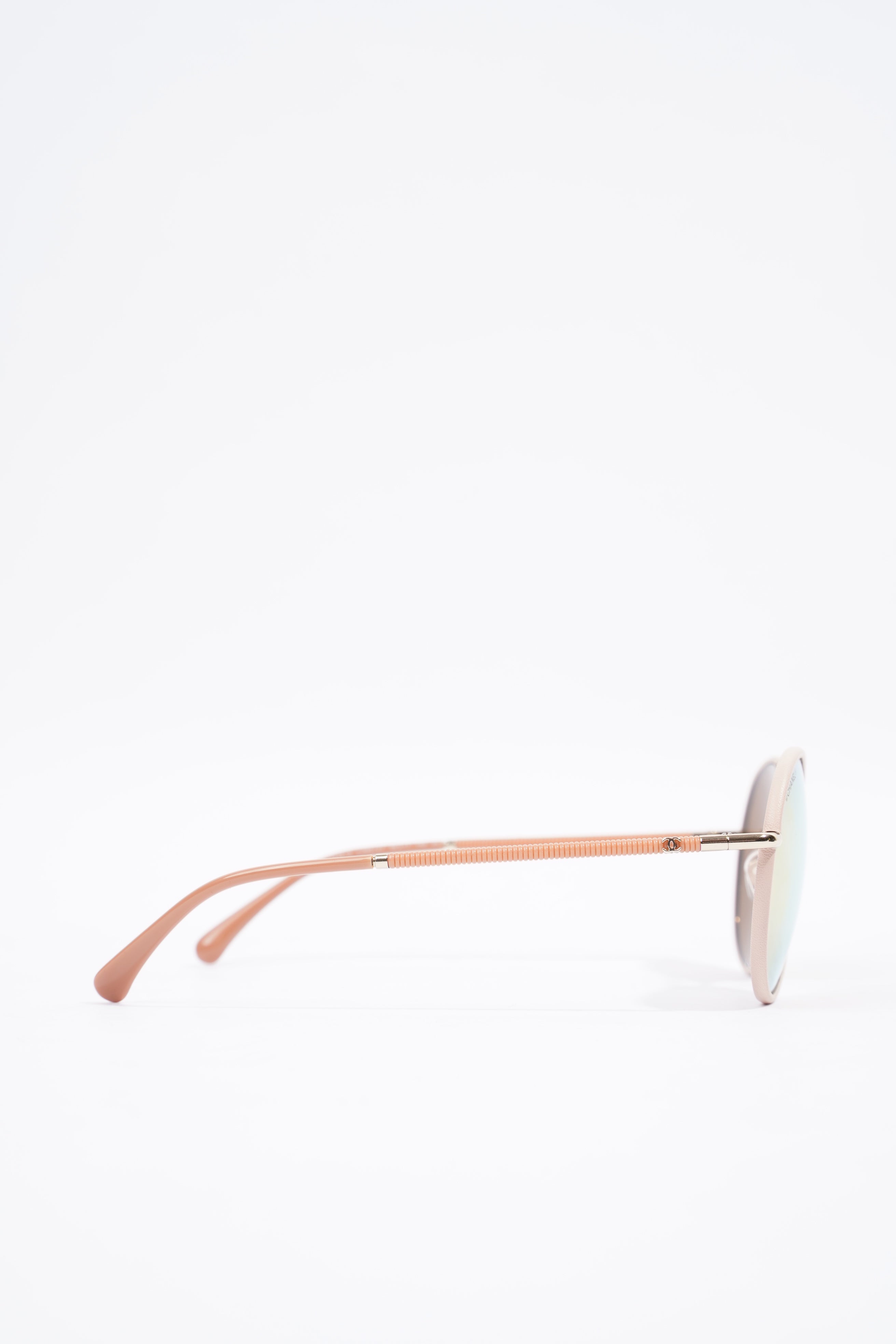 Chanel Aviator Reflective Lens Sunglasses Pale Pink Base Metal 56mm 17mm