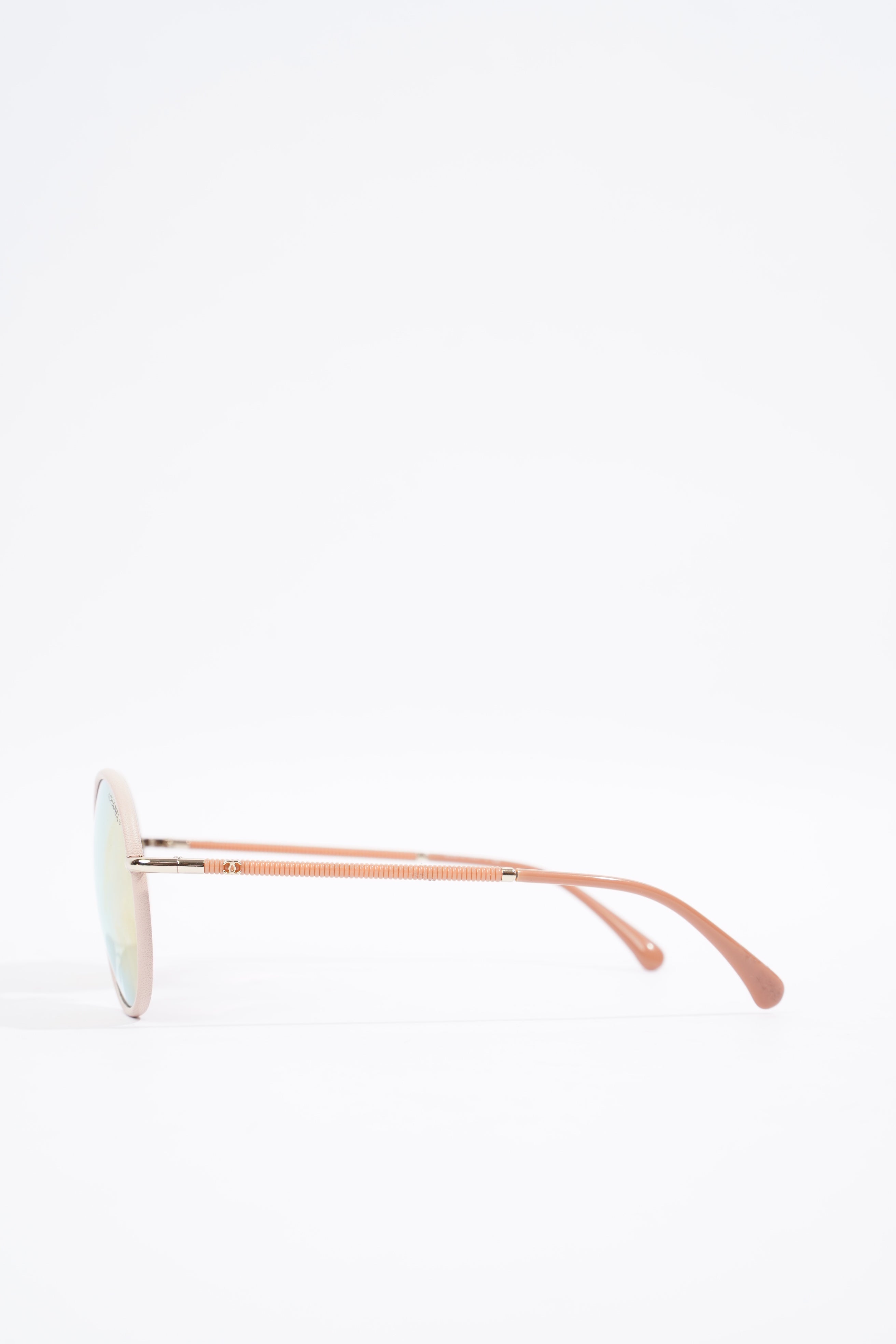 Chanel Aviator Reflective Lens Sunglasses Pale Pink Base Metal 56mm 17mm