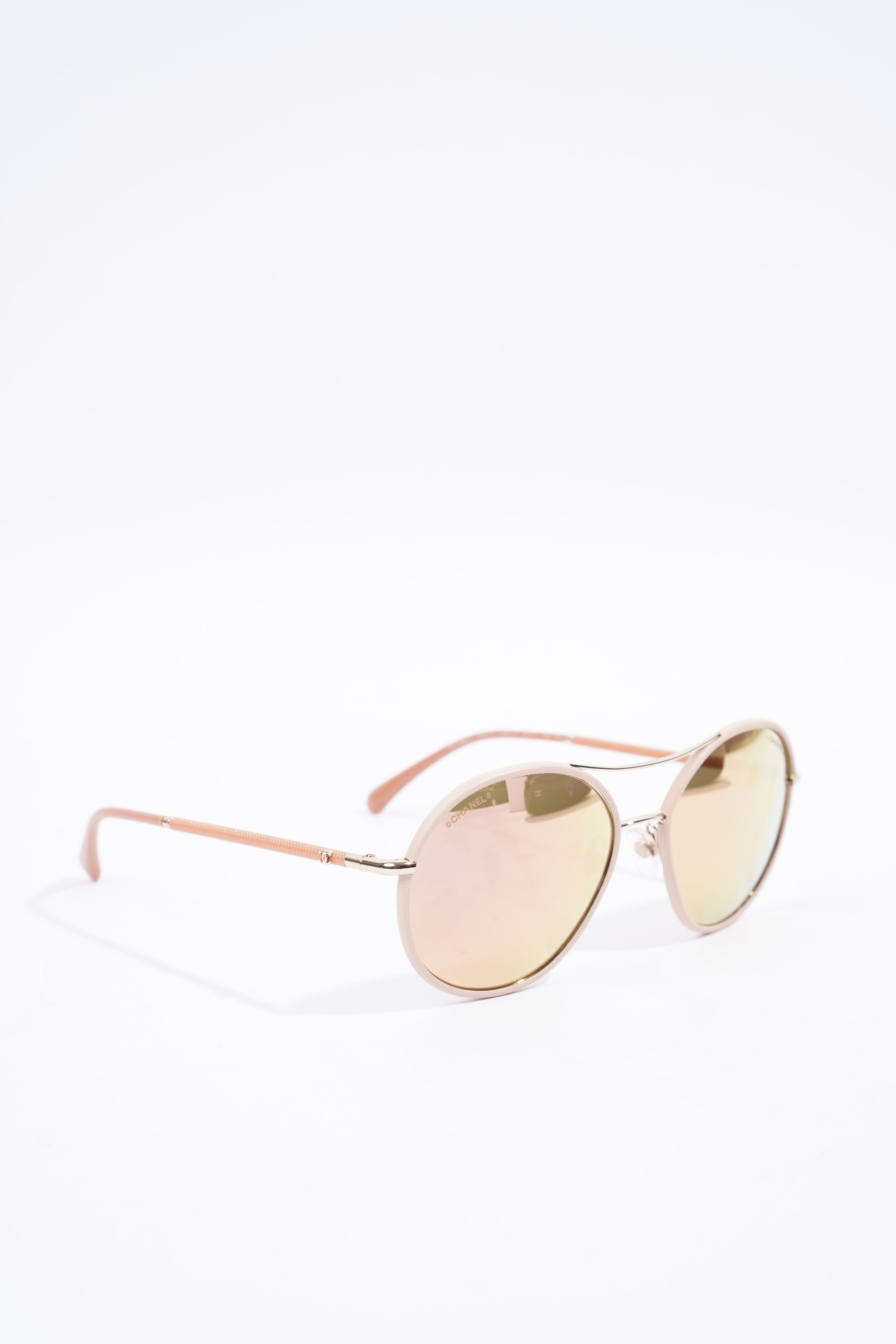 Chanel Aviator Reflective Lens Sunglasses Pale Pink Base Metal 56mm 17mm