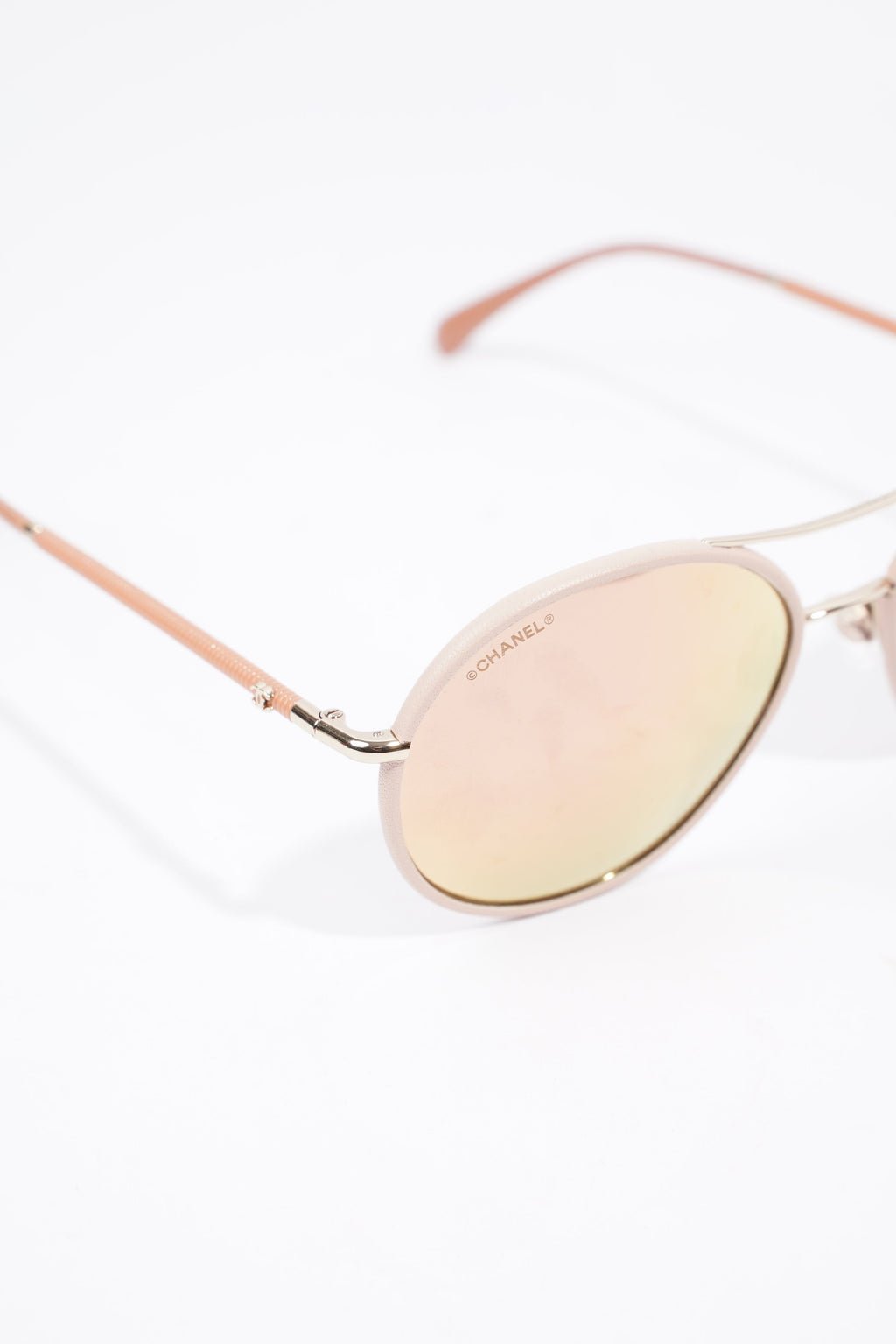 Chanel Aviator Reflective Lens Sunglasses Pale Pink Base Metal 56mm 17mm