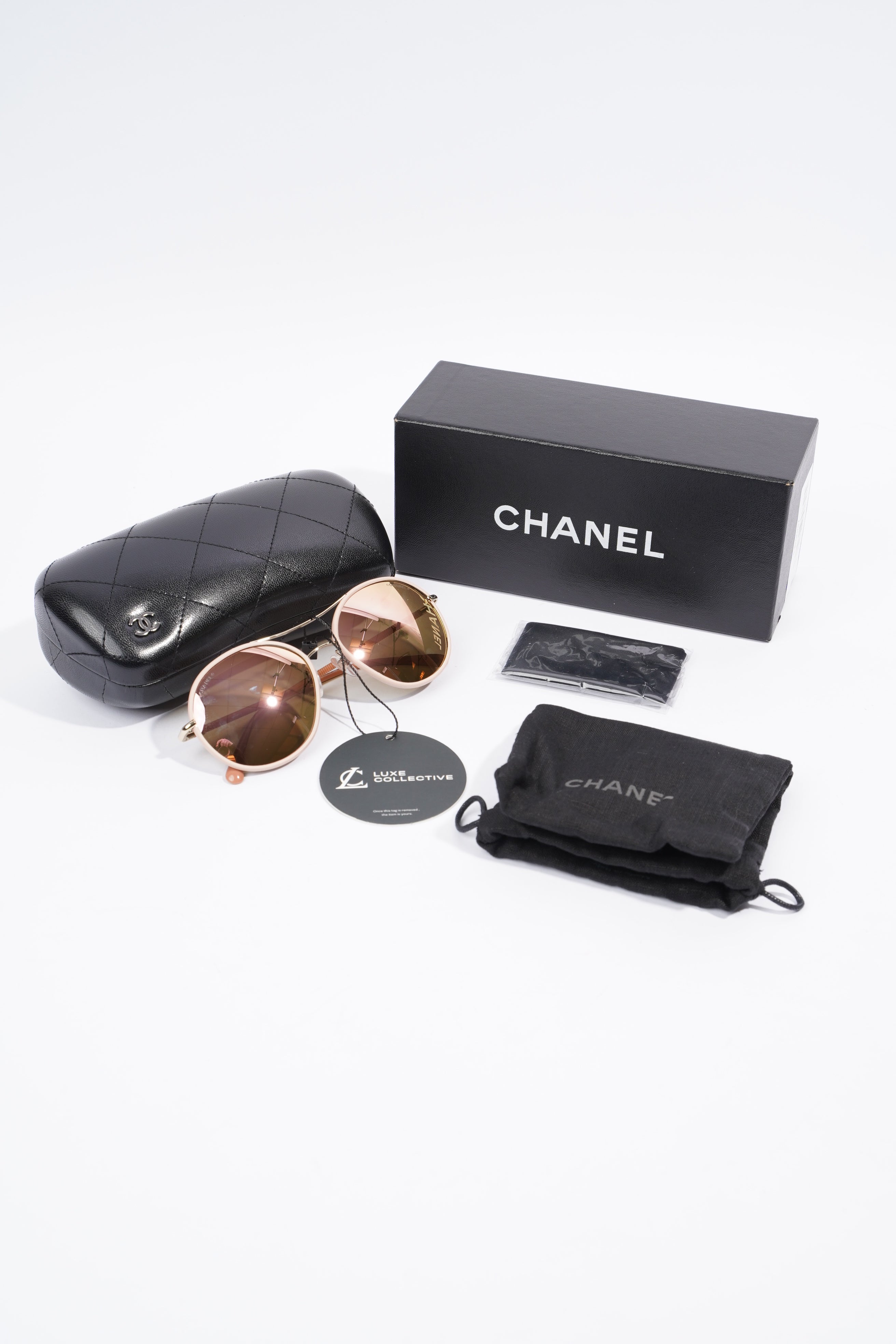 Chanel Aviator Reflective Lens Sunglasses Pale Pink Base Metal 56mm 17mm