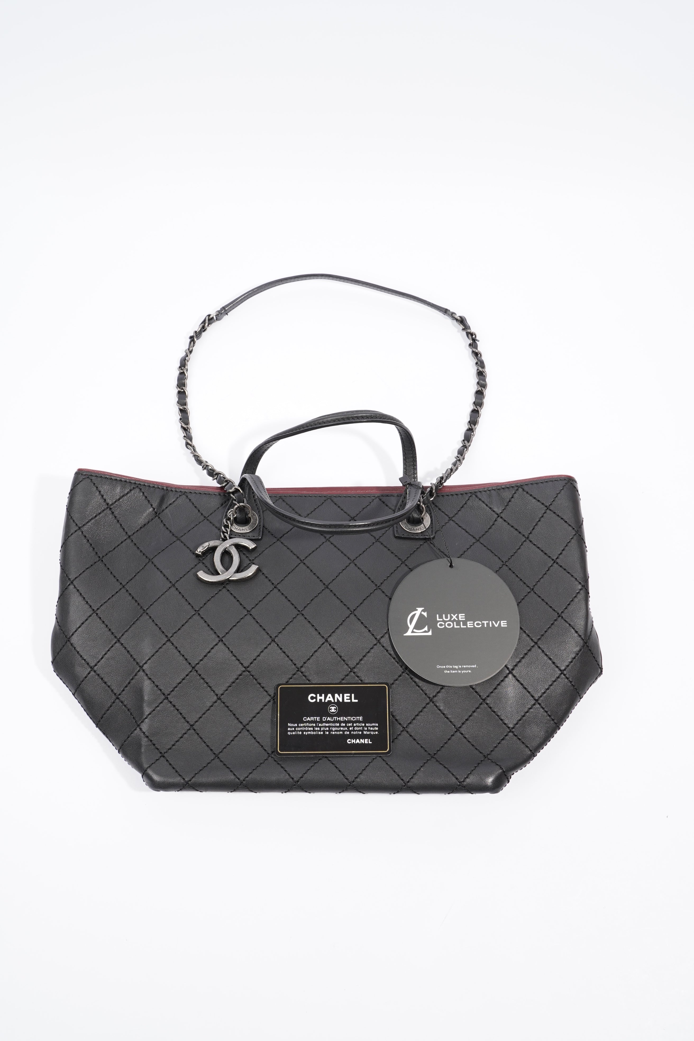 Chanel CC Charm Chain Shopping Tote Black Calfskin Leather Large