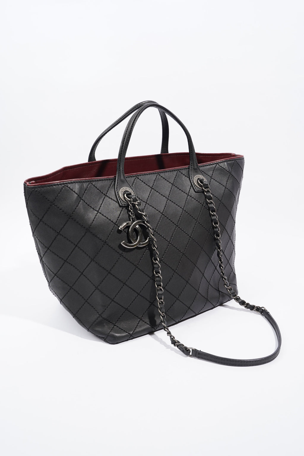 Chanel CC Charm Chain Shopping Tote Black Calfskin Leather Large