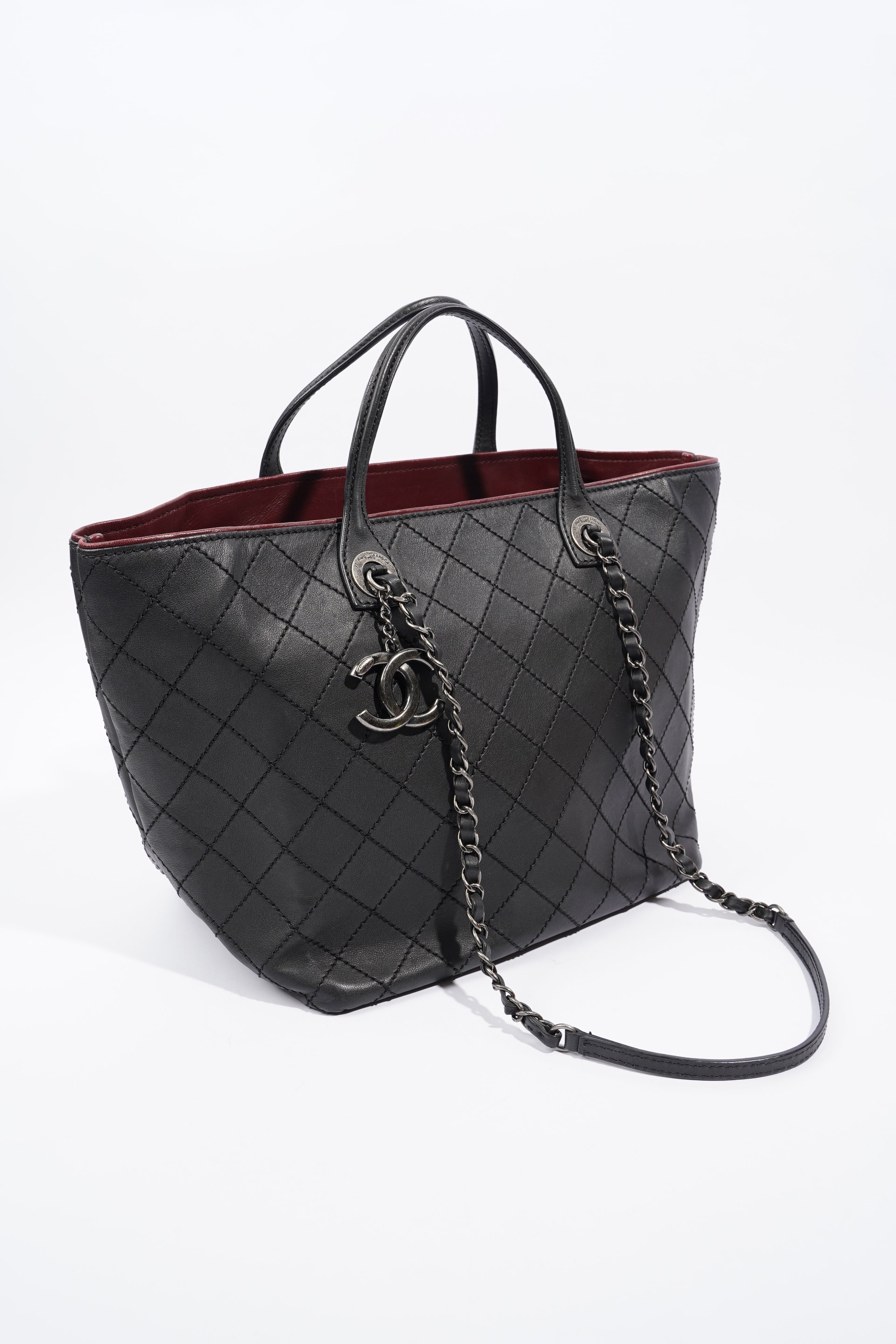 Chanel CC Charm Chain Shopping Tote Black Calfskin Leather Large
