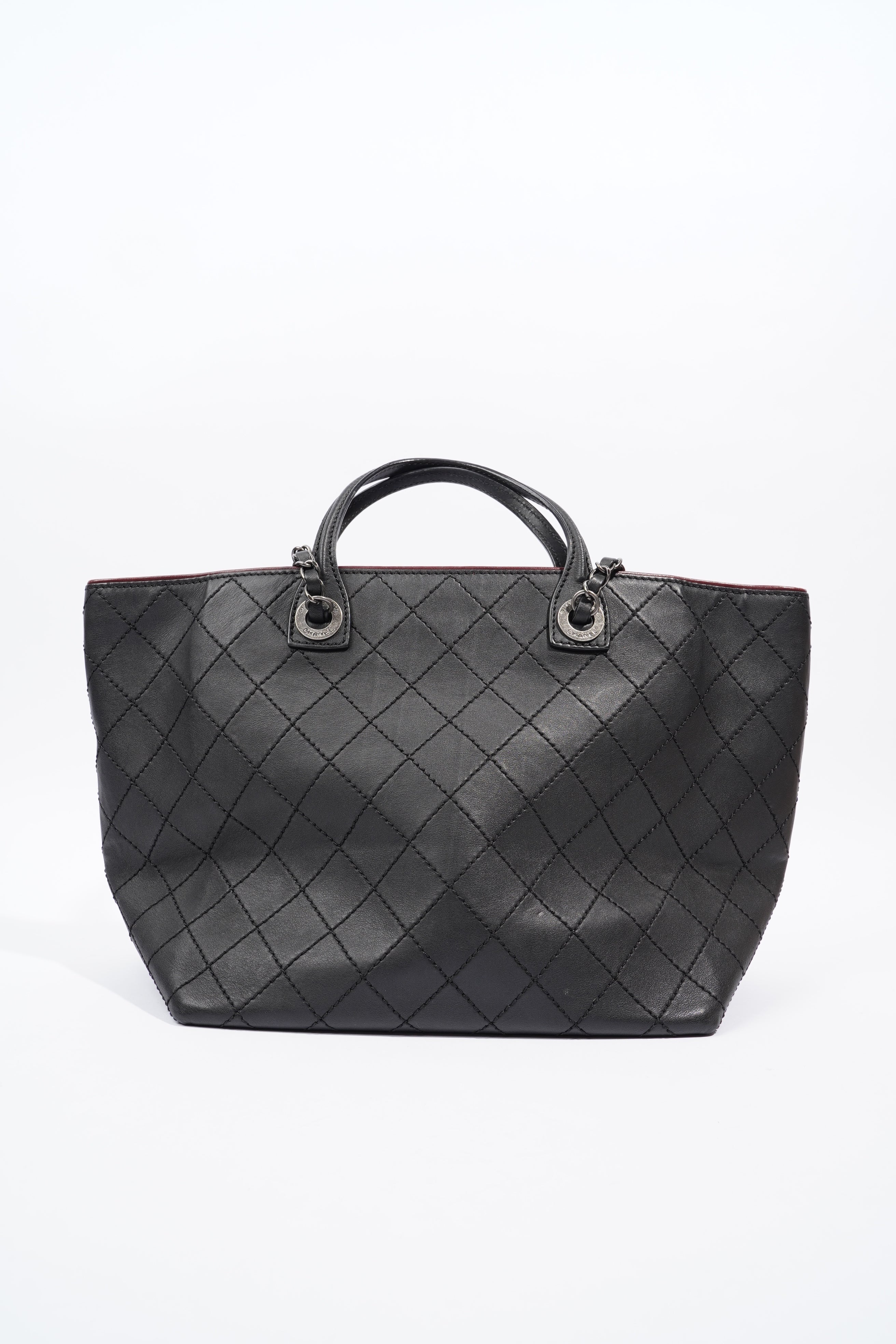 Chanel CC Charm Chain Shopping Tote Black Calfskin Leather Large