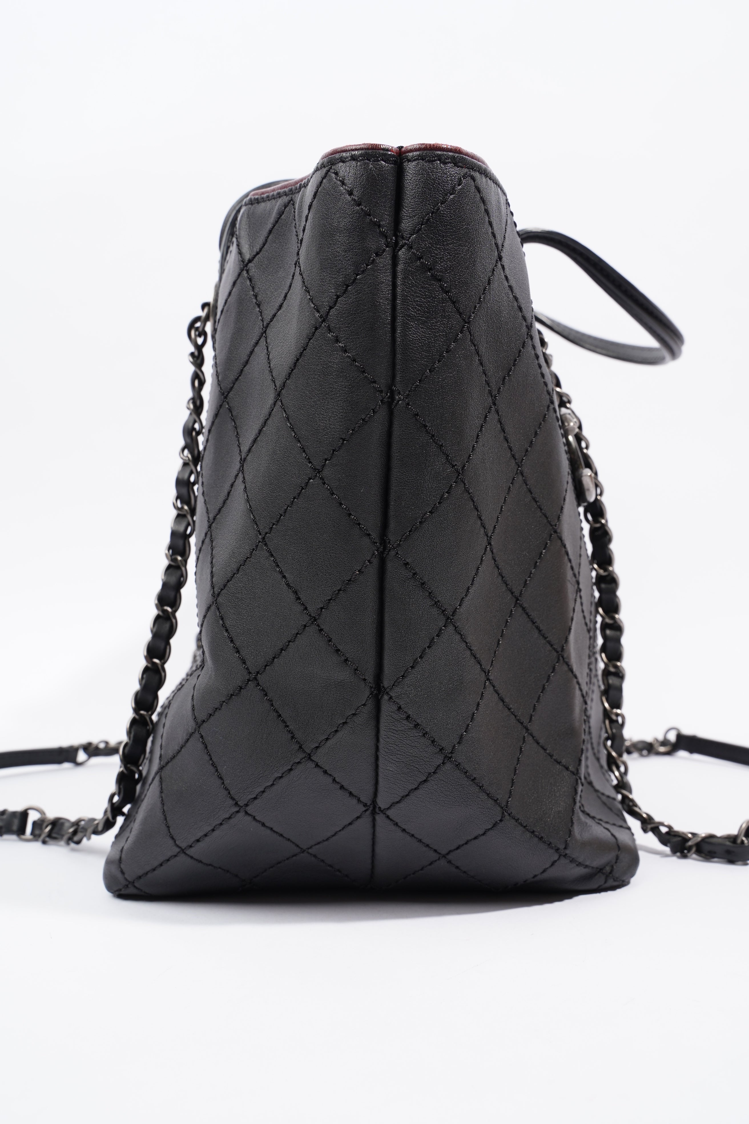 Chanel CC Charm Chain Shopping Tote Black Calfskin Leather Large