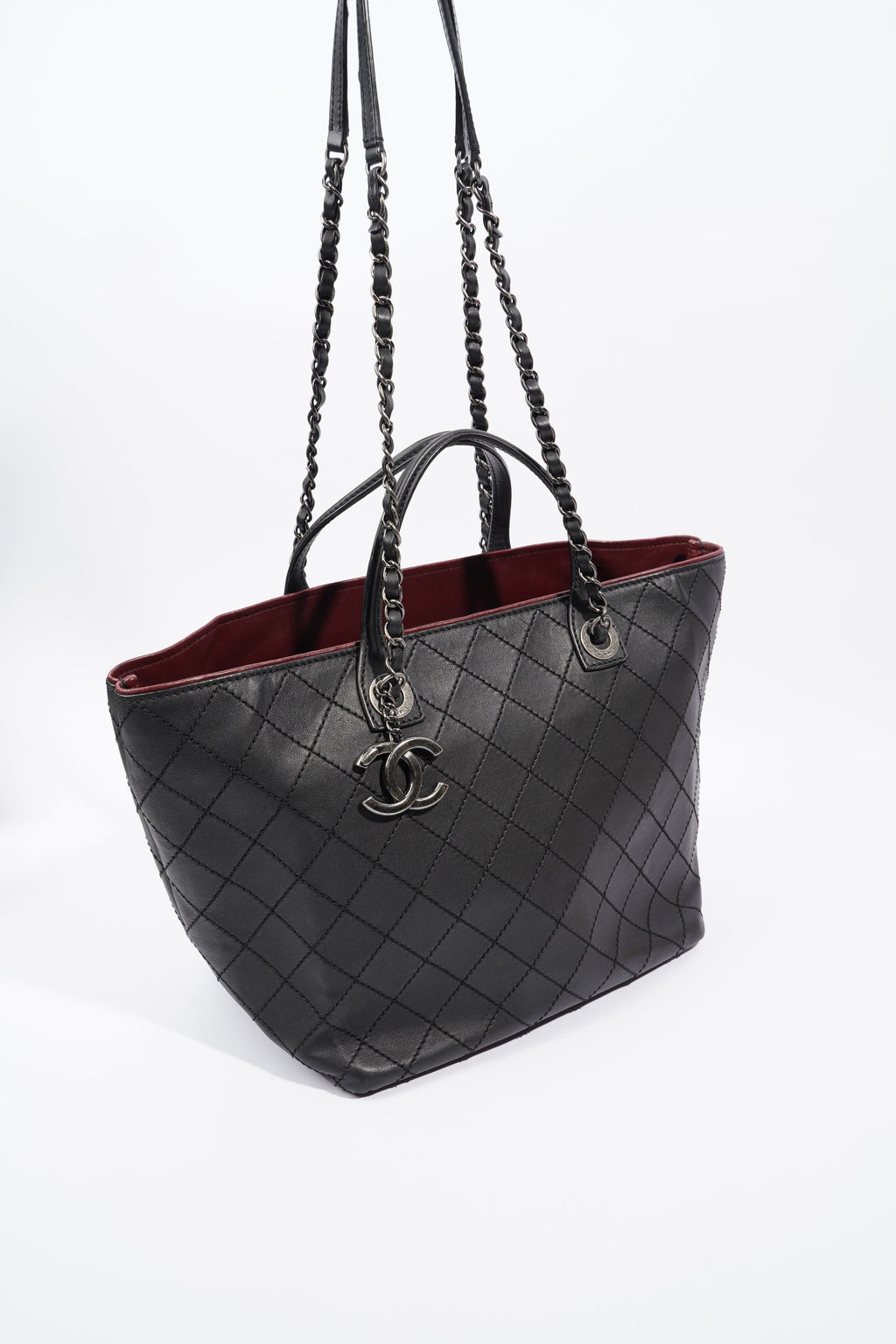 Chanel CC Charm Chain Shopping Tote Black Calfskin Leather Large