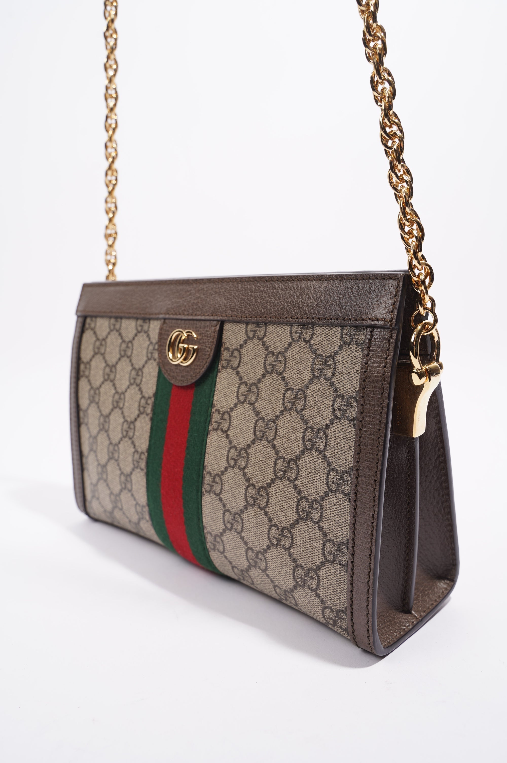 Gucci Ophidia GG Chain Shoulder Bag Supreme / Green / Red Coated Canvas Small