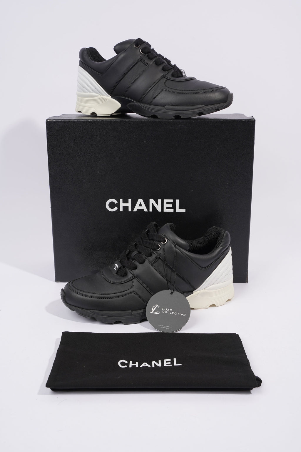 Chanel CC Logo Sneaker Black / White Leather EU 37 UK 4