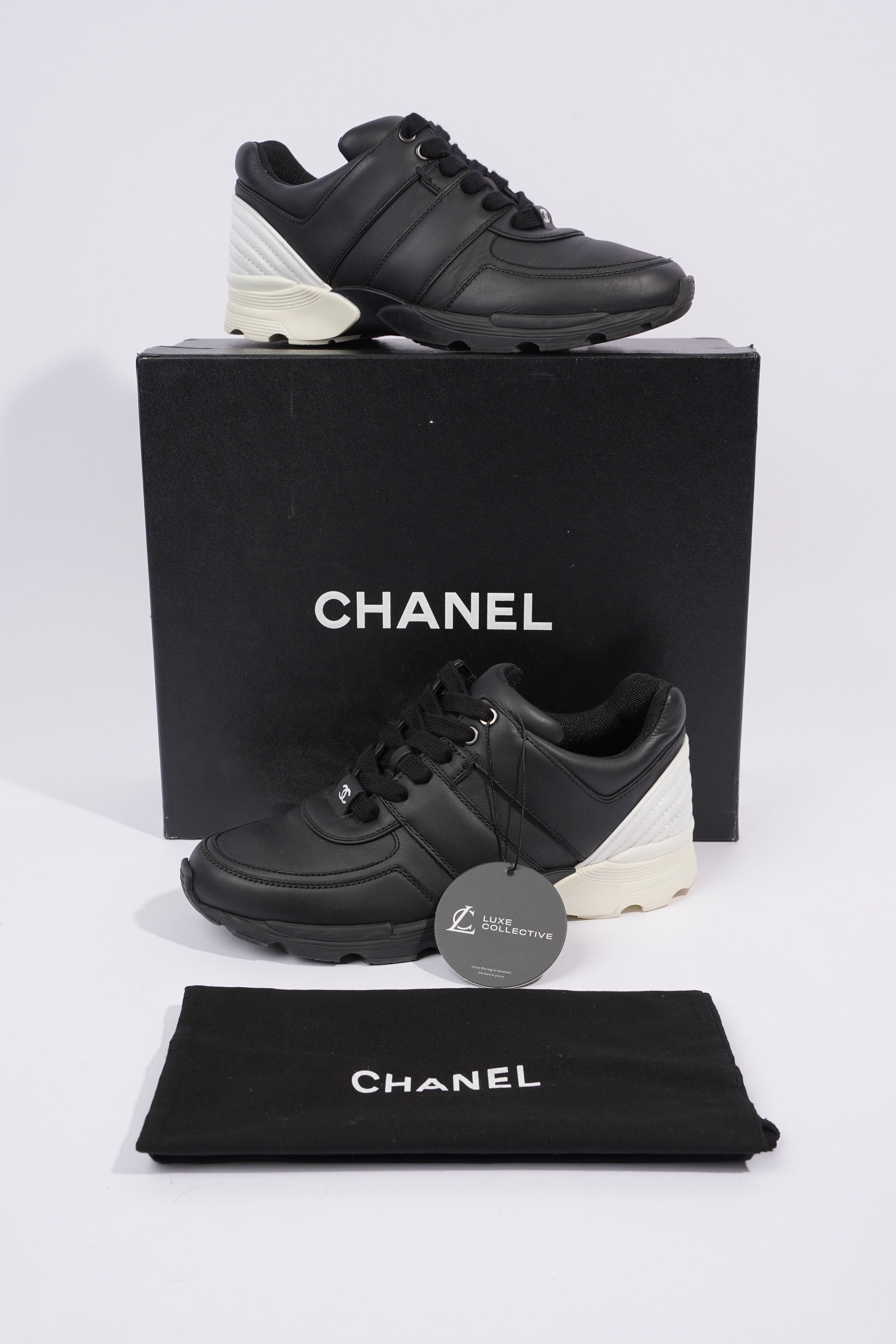 Chanel CC Logo Sneaker Black / White Leather EU 37 UK 4
