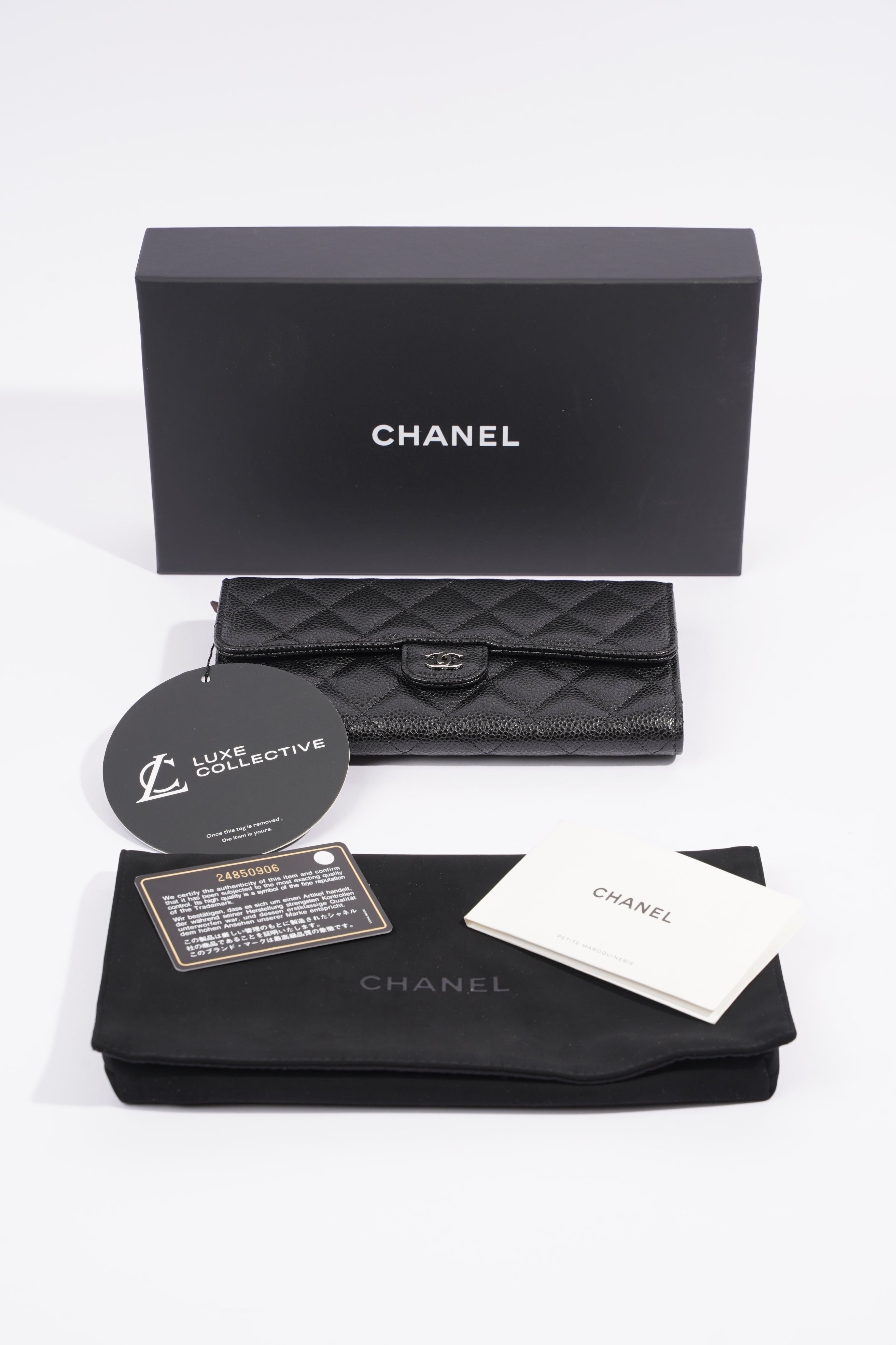 Chanel Classic Flap Wallet Black Caviar Leather Long