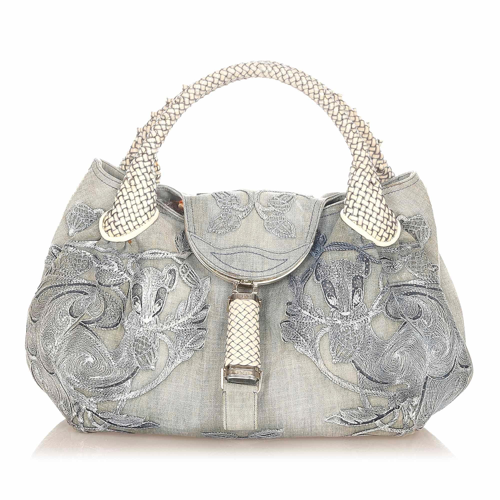 Fendi Embroidered Spy Denim Handbag (SHG-20636)