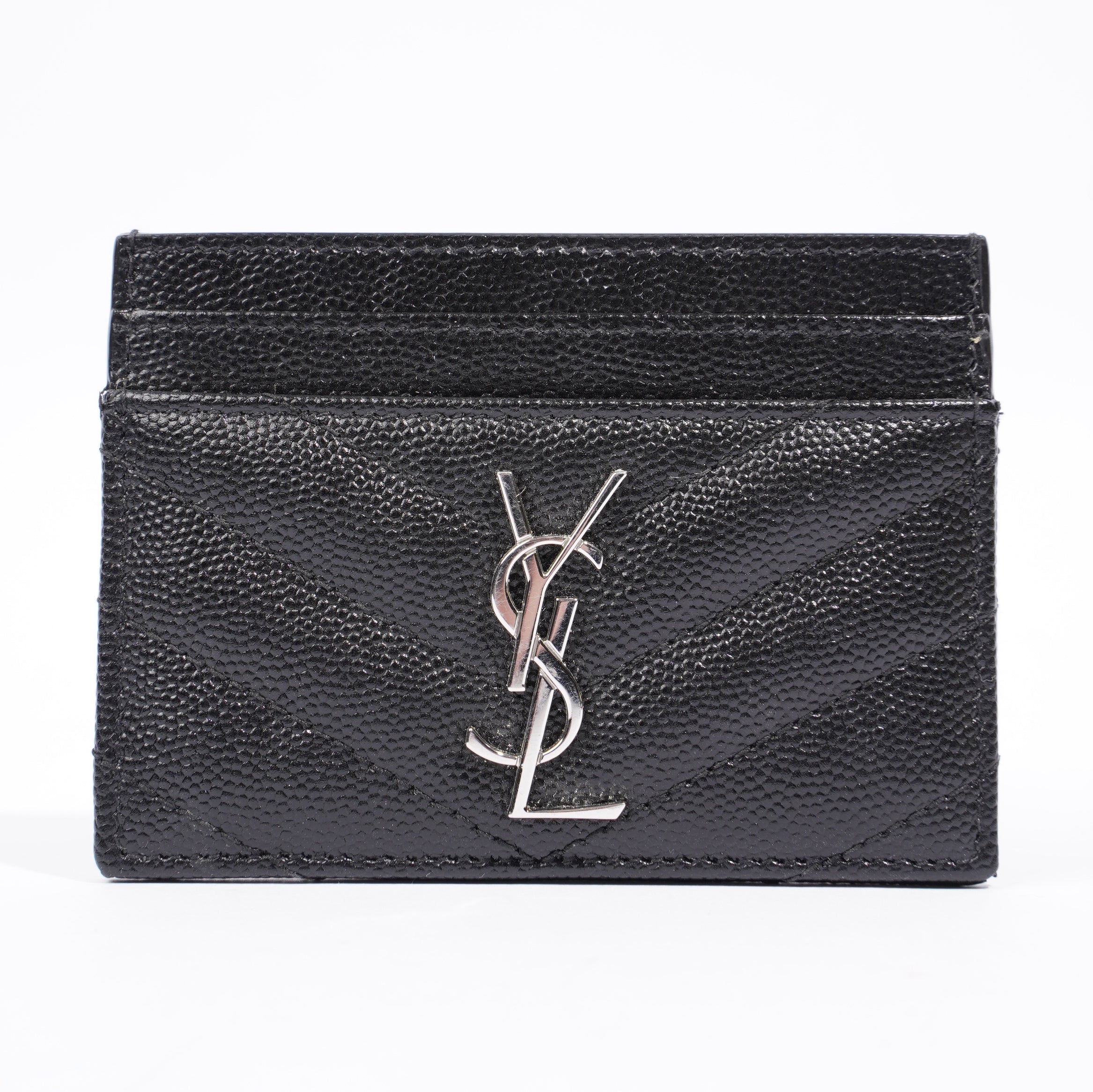 Saint Laurent Cassandre Matelasse Card Holder Black Calfskin Leather